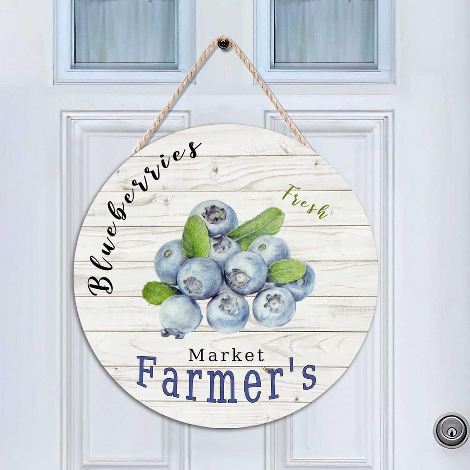 Vintage Fruit Blueberry Wood Door Sign, Fruit Round Door Hanger Sign, 16x16in Market Farmers Wall Hanging Sign Plaque Farmhouse Front Porch Decor Housewarming Gifts