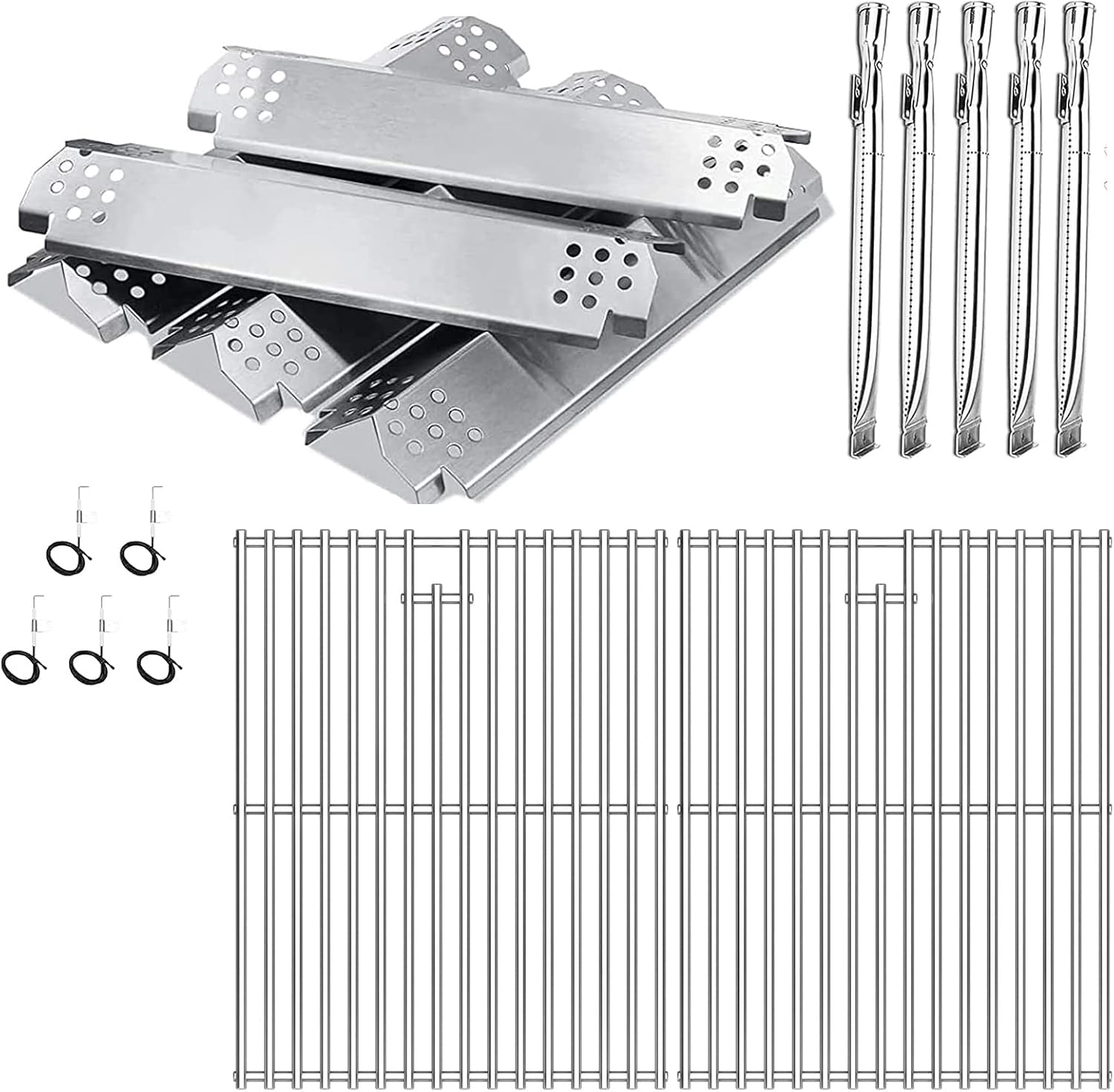 Hisencn Grill Repair Parts Kit for Nexgrill 4 Burner 720-0830H Stainless Steel Pipe Burner Tube, Heat Heat Shield Tent Plates Flame Tamers and Cooking Grates Replacement