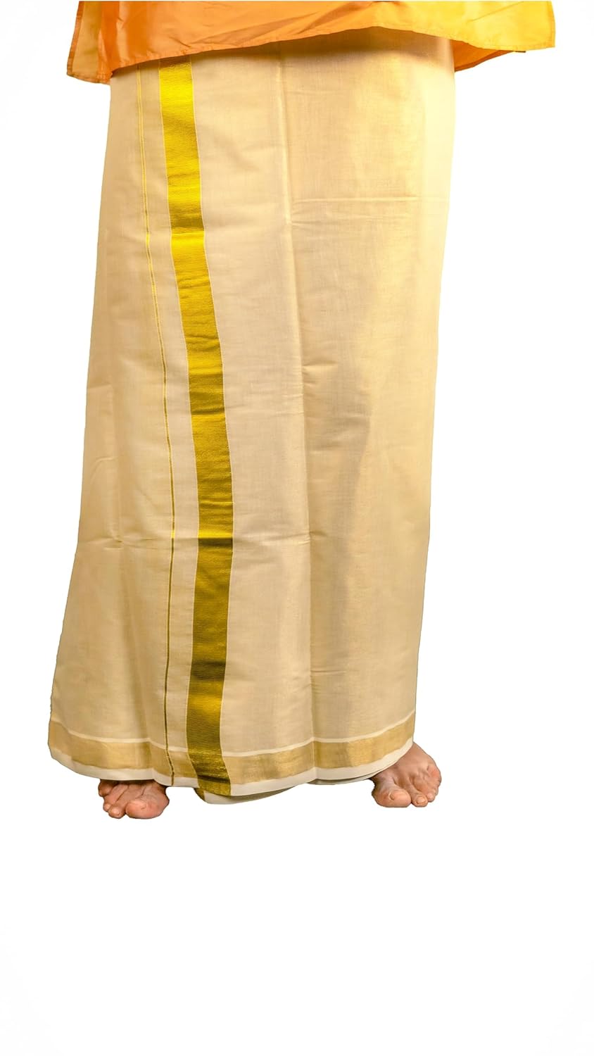 Kuthampully Men’s Kerala Kasavu Dhothi Tissue Single 2 Metre | Golden Kerala Kasavu Mundu | Plain Tissue Dhoti For Men | Traditional South Indian Kasavu Mundu | EKM-899 | Pack -1 Kuthampully Men’s Kerala Kasavu Dhothi Tissue Single 2 Metre | Golden Kerala Kasavu Mundu | Plain Tissue Dhoti For Men | Traditional South Indian Kasavu Mundu | EKM-899 | Pack -1