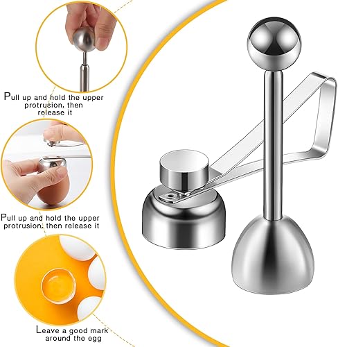 Miniatura 3 de Juego de 14 tazas de huevo, soporte para huevos hervidos, abridor de huevos de acero inoxidable, cuchara de huevos para herramienta de cocina