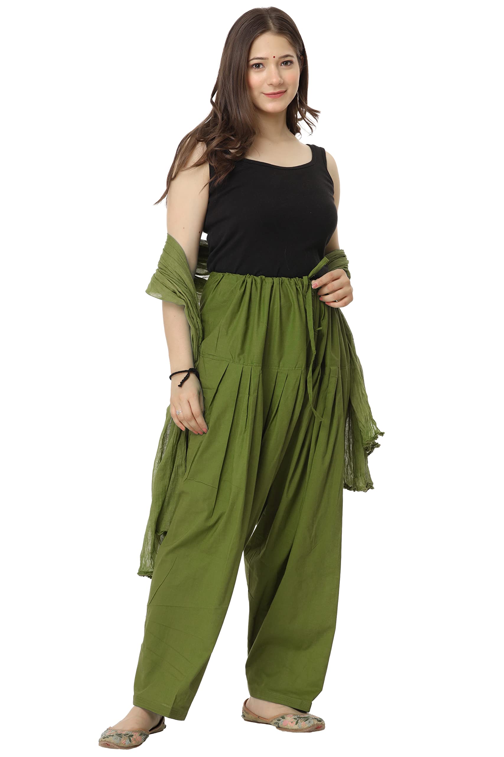 prabha creations Woman's Plain Cotton SEMI Salwar with Dupatta Free Size || Semi Patiala || Patiala with Dupatta || Pants ||-picture-32