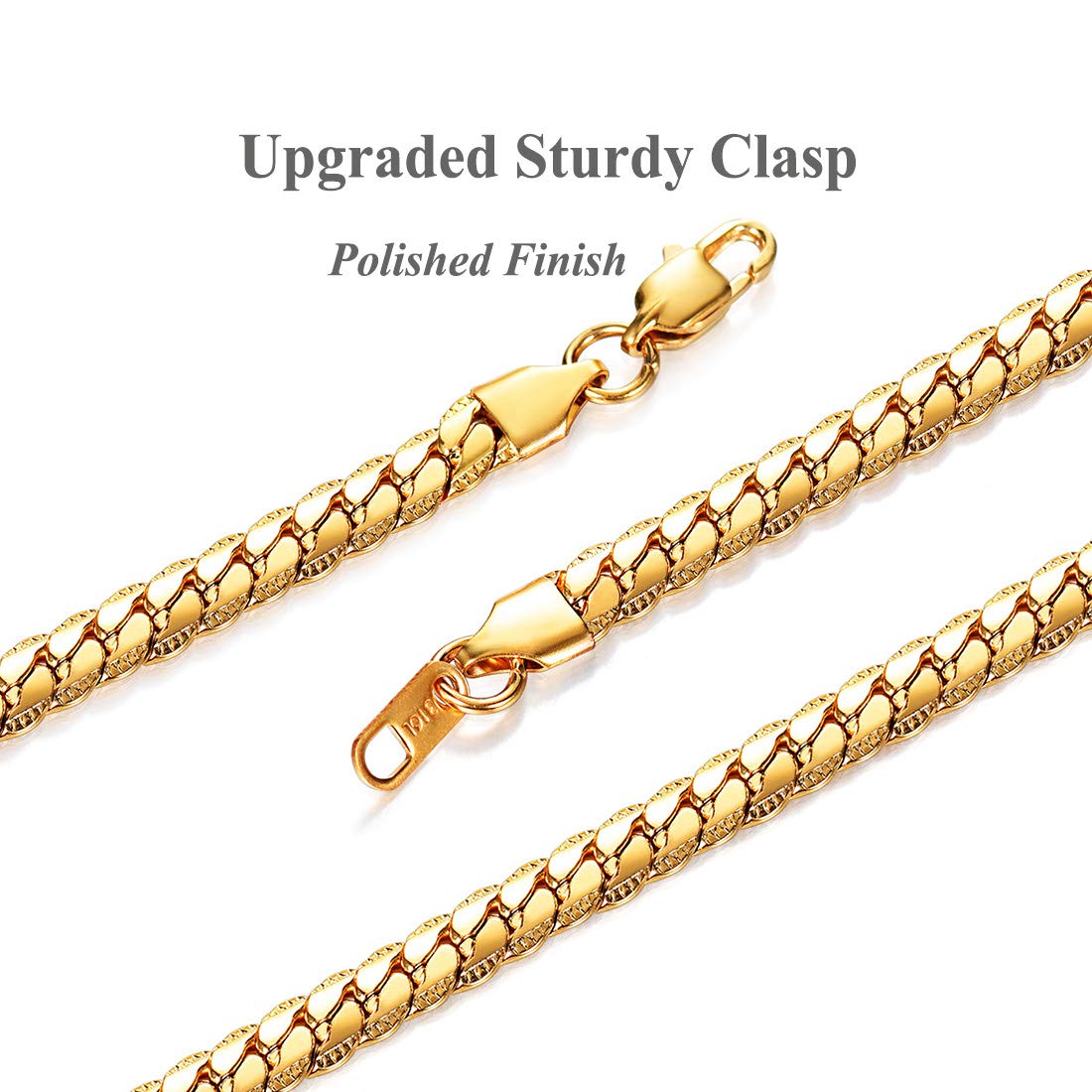 U7 Men Jewelry 18KGP Stamp Hip Hop Snake Chain 6MM Wide 18K Gold Plated  Choker Necklace Link Bracelet Set