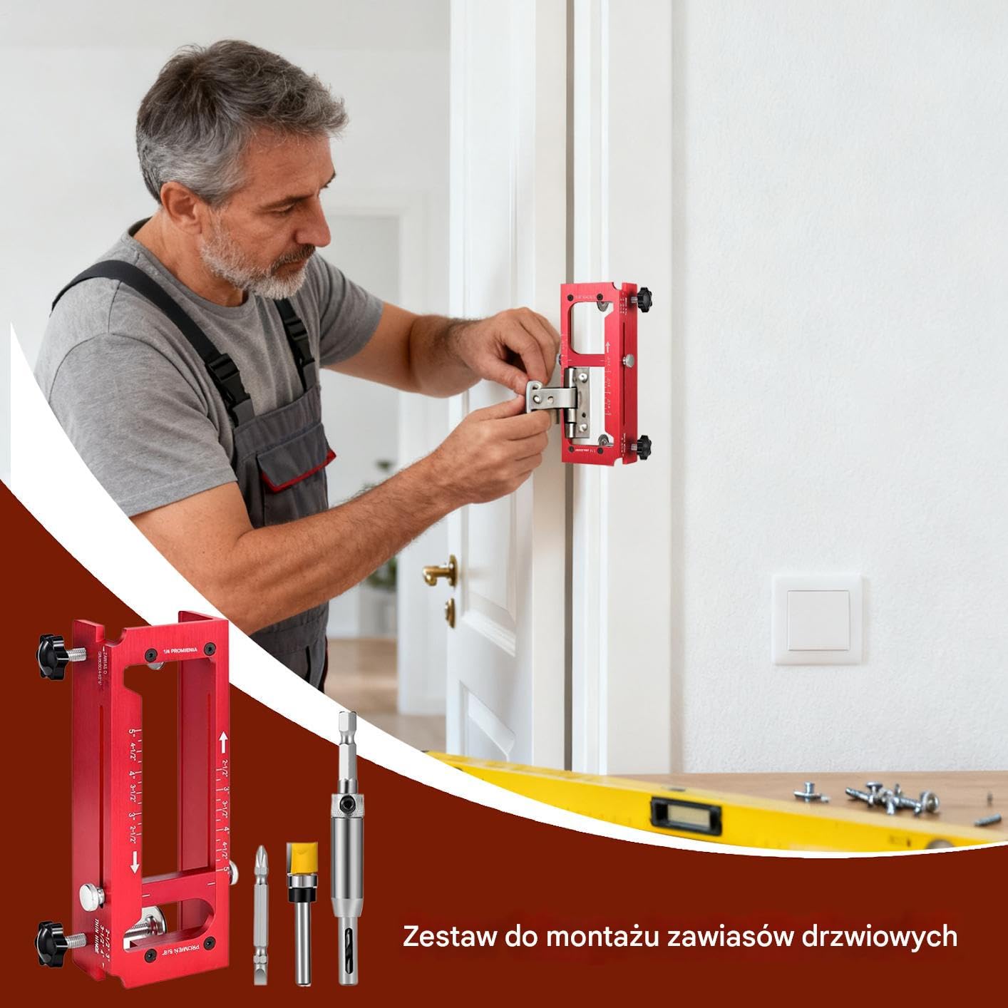 Szablon Frezarski Zawiasów Drzwiowych 2w1 Akcesoria Stolarskie | Zestaw Do Montażu Zawiasów Drzwiowych Dla Stolarzy Wykonawców Entuzjastów DIY Właścicieli Domów Budowy Mebli Remontu Domu
