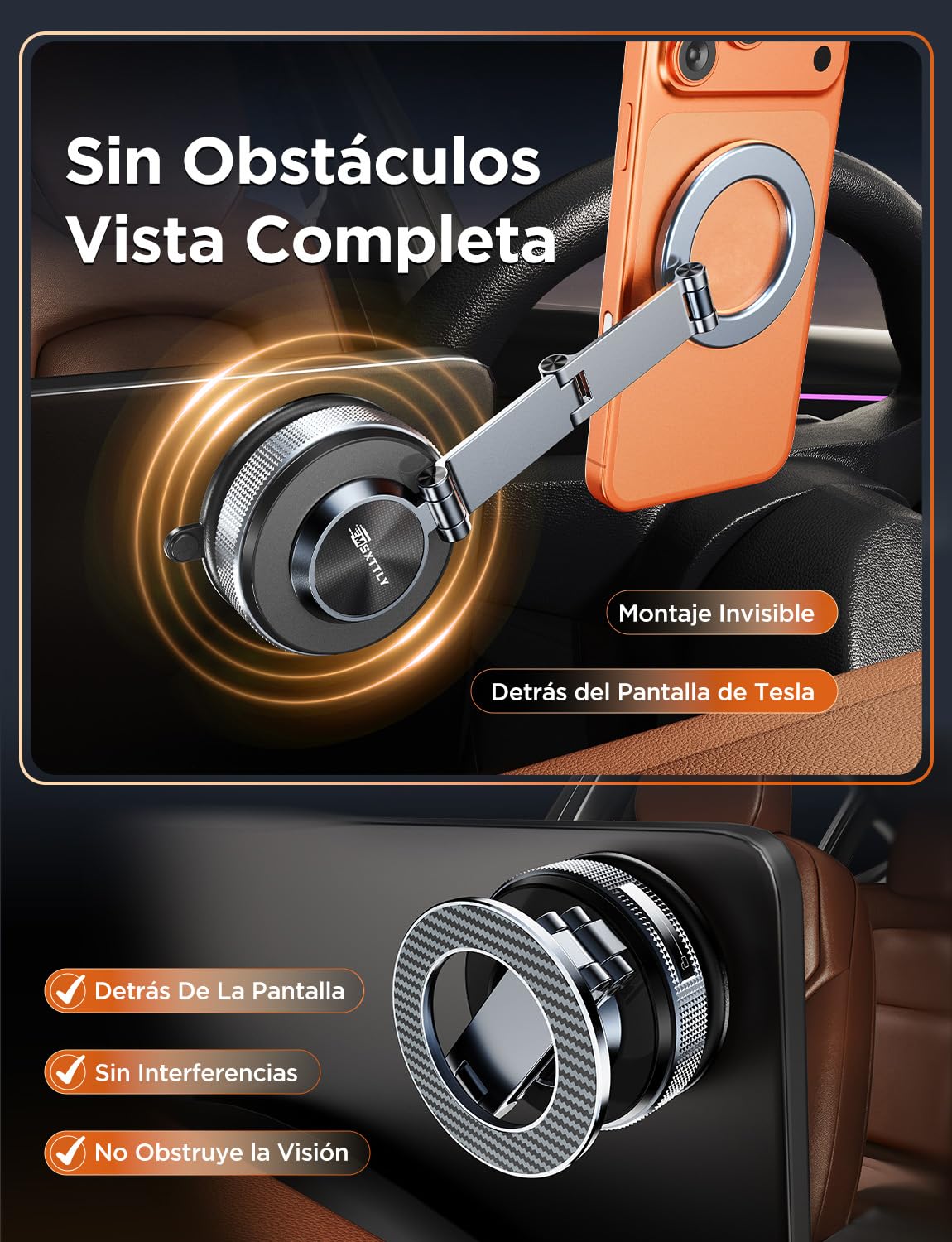 MSXTTLY Soporte Móvil Coche – Vmag S3 2026 Soporte Magnético al Vacío con Imanes Potentes y Brazo Doble de Aleación, Compatible con iPhone 17 Pro MAX, iPhone 16–12 y Android (con Anillo Magnético)