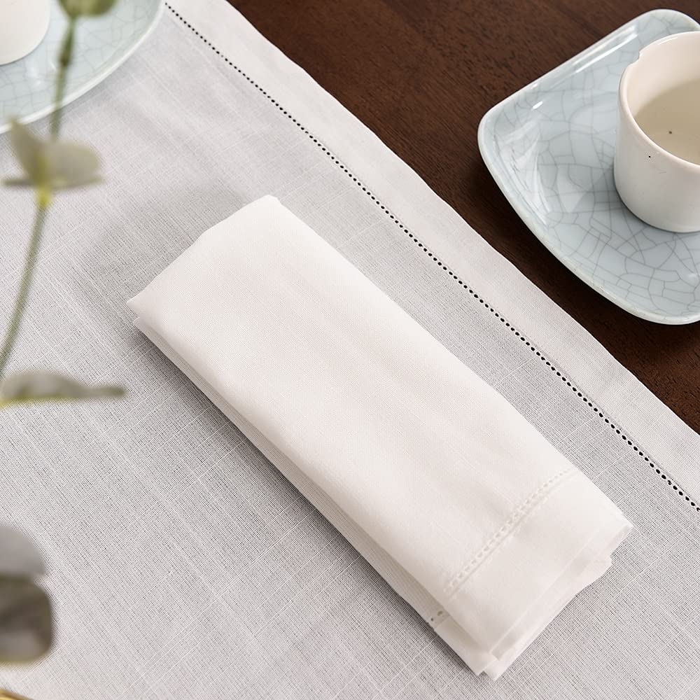 Serviettes en Coton et Lin, 12 pièces, for fête de Mariage, Restaurant, Maison, Plusieurs Tailles, Blanc et Lin(12pcs White 35x50cm)
