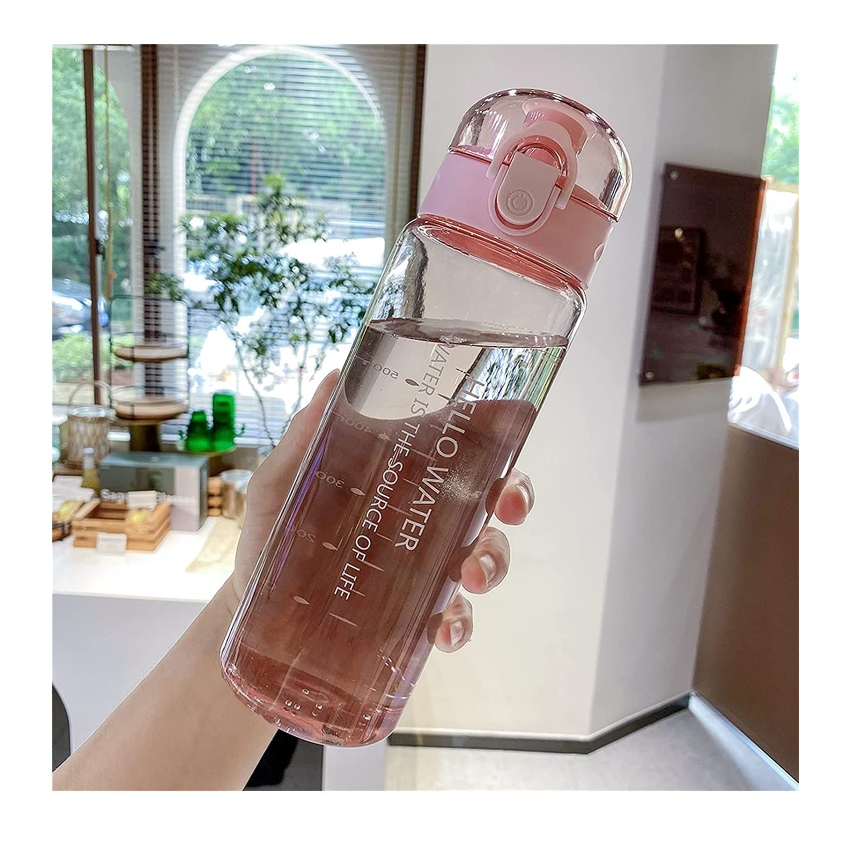 Butelka Wodę Outdoor Sports Bidon Ze Słomką Plastikowy Przenośny Podróżny Kubek Na Wodę Rower Kempingowy Butelka Na Napoje Materiały Kuchenne Butelka Napoje Sportowa(Pink,Transparent)