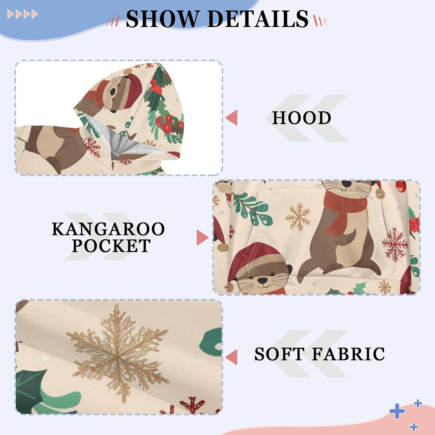 ZZXXB Otter Holly Leaves Kids Sweatshirts Boys Girls Hooded Kangaroo Pocket Pullover Tops XS-XXL