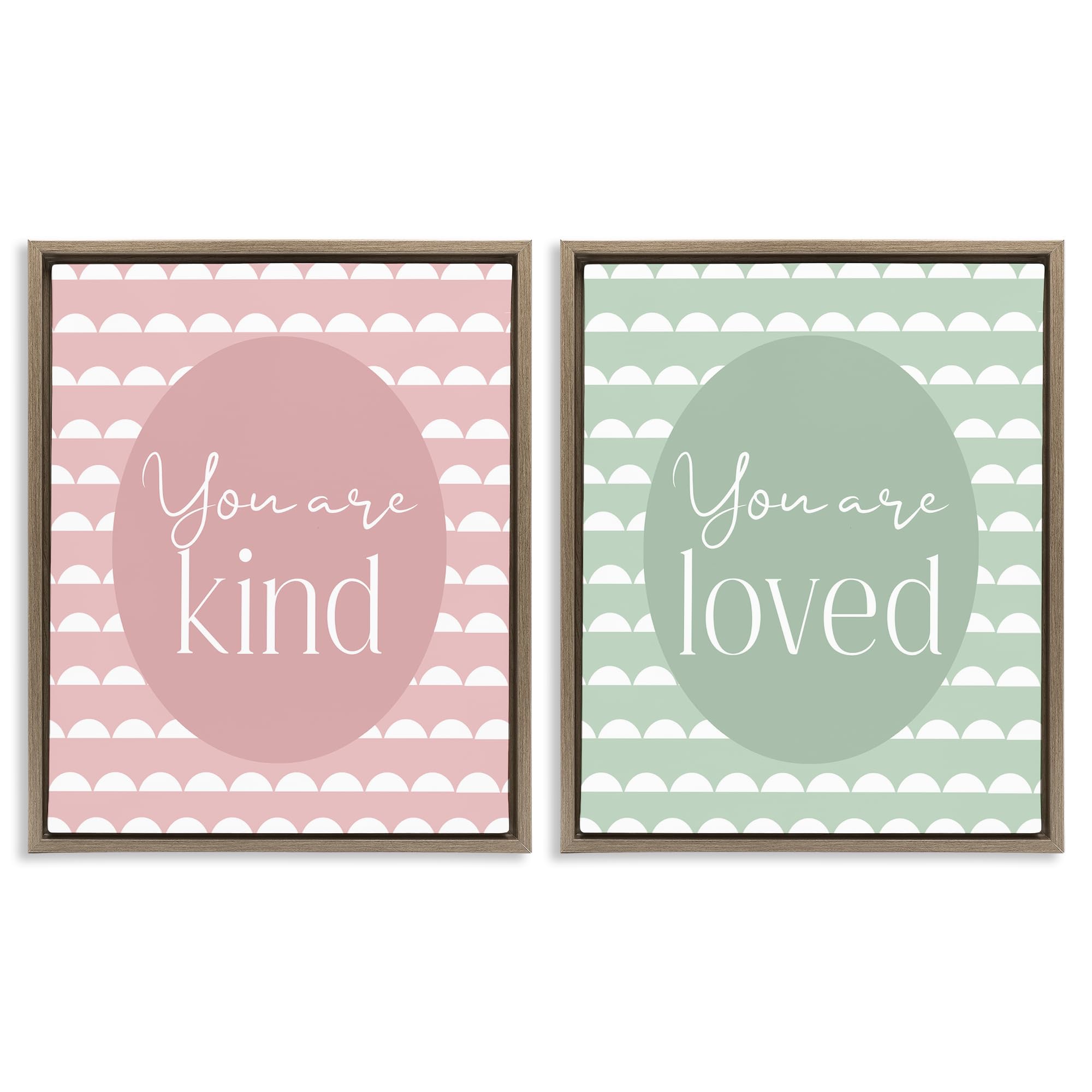 Stupell Industries 'Pastel Kind & Loved', 2pc Floating Frame Art Set 2, Brown, 25 x 31 Inches, Easy to Hang and Sturdy, Made in USA, by Christine Simpson Art