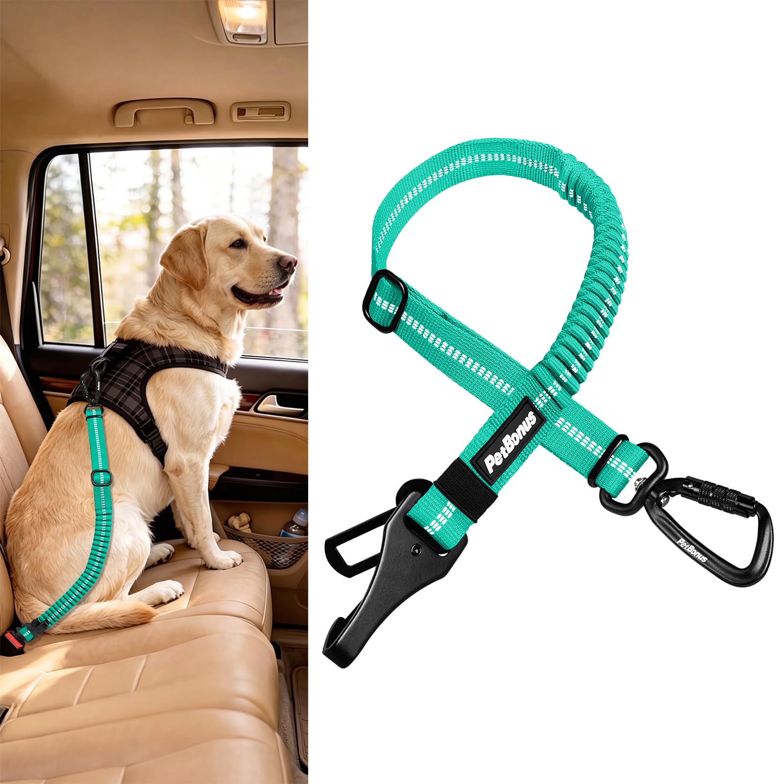 PetBonus Dog Seat Belt for Car, Durable safe Dog Car Harness for Vehicle