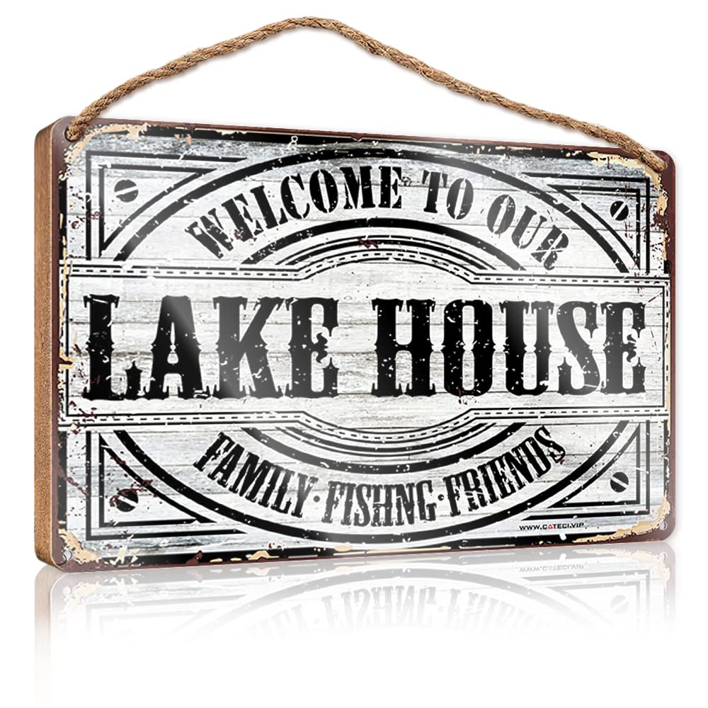 IBWNBBUSN Door Sign For Front Door Outside Welcome To Our Lake House Wooden Sign Hanging Wall Decor Sign Wood Sign Hanging Plaque