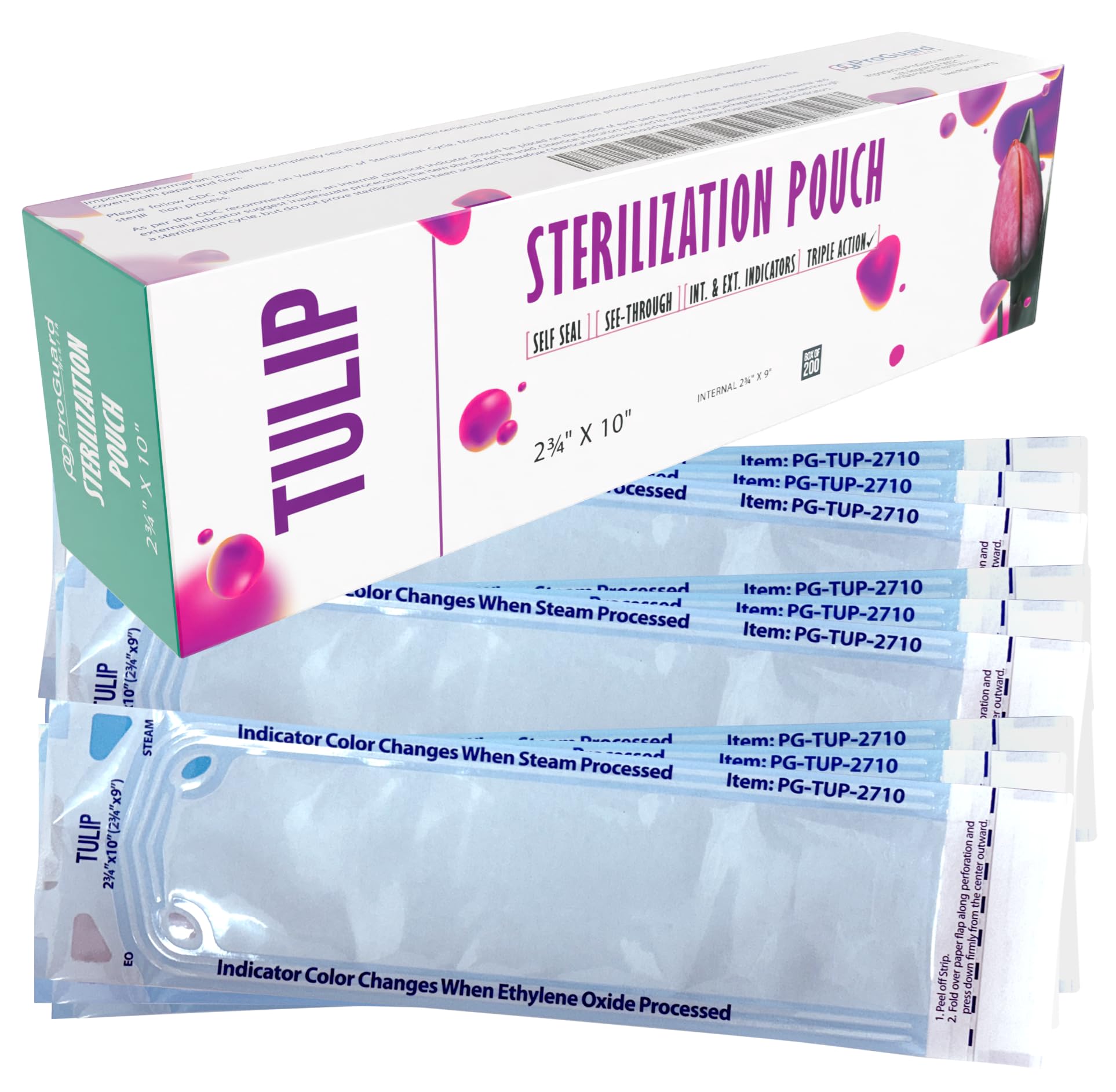 Self Sealing Sterilization Pouch 2.75" x 10" (200 Pack) - Autoclave Sterilizer Bags for Clean Tools - Dental and Nail Sanitizer Packets by Tulip