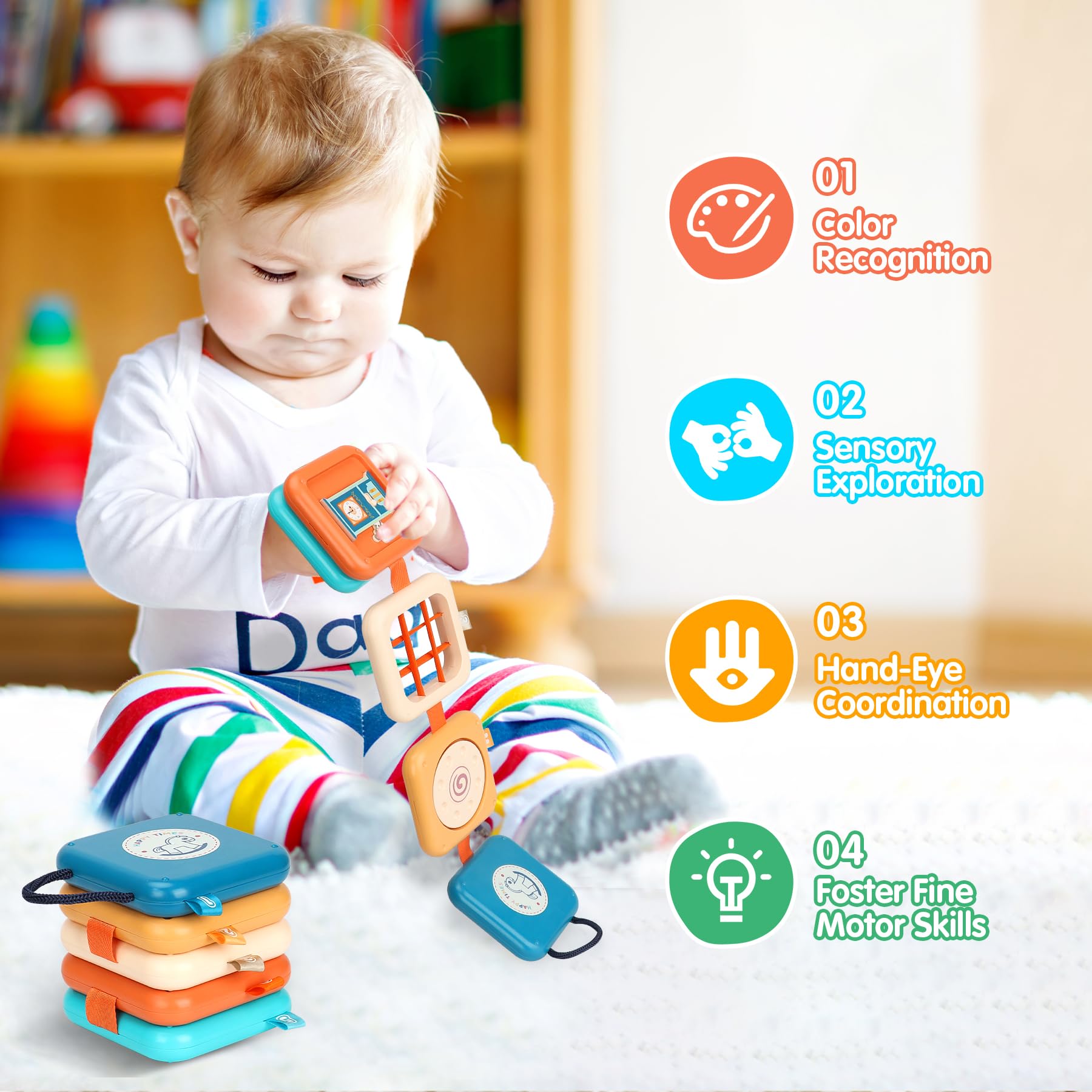Tablero de actividades para niños de 1 año, juguetes de viaje para niños pequeños de 1 a 3 años, tablero Montessori Busy Cube, juguetes regalos para niños de 1 año 2