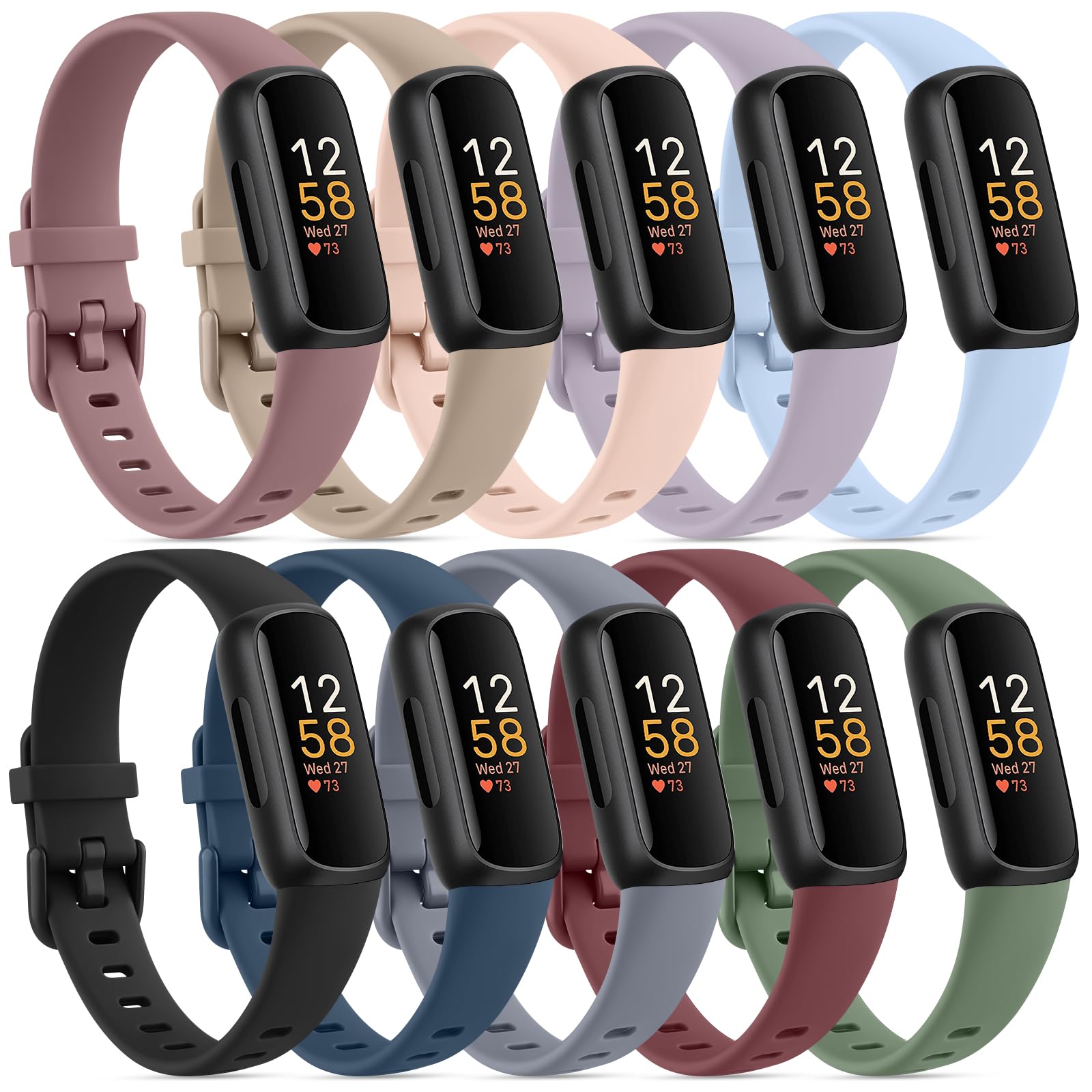 10 Pack Fitbit Inspire 3 Bands - Soft Silicone Adjustable Sport Replacement Straps for Women & Men