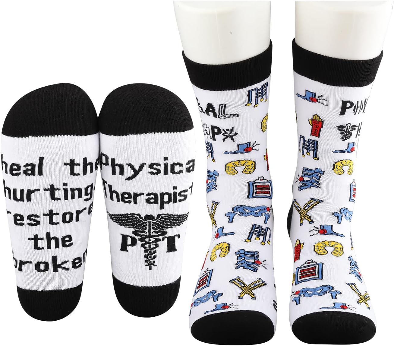 MBMSO 2 Pairs Physical Therapist Gifts Socks PT Appreciation Gifts Physical Therapy Socks Heal the Hurting Restore the Broken