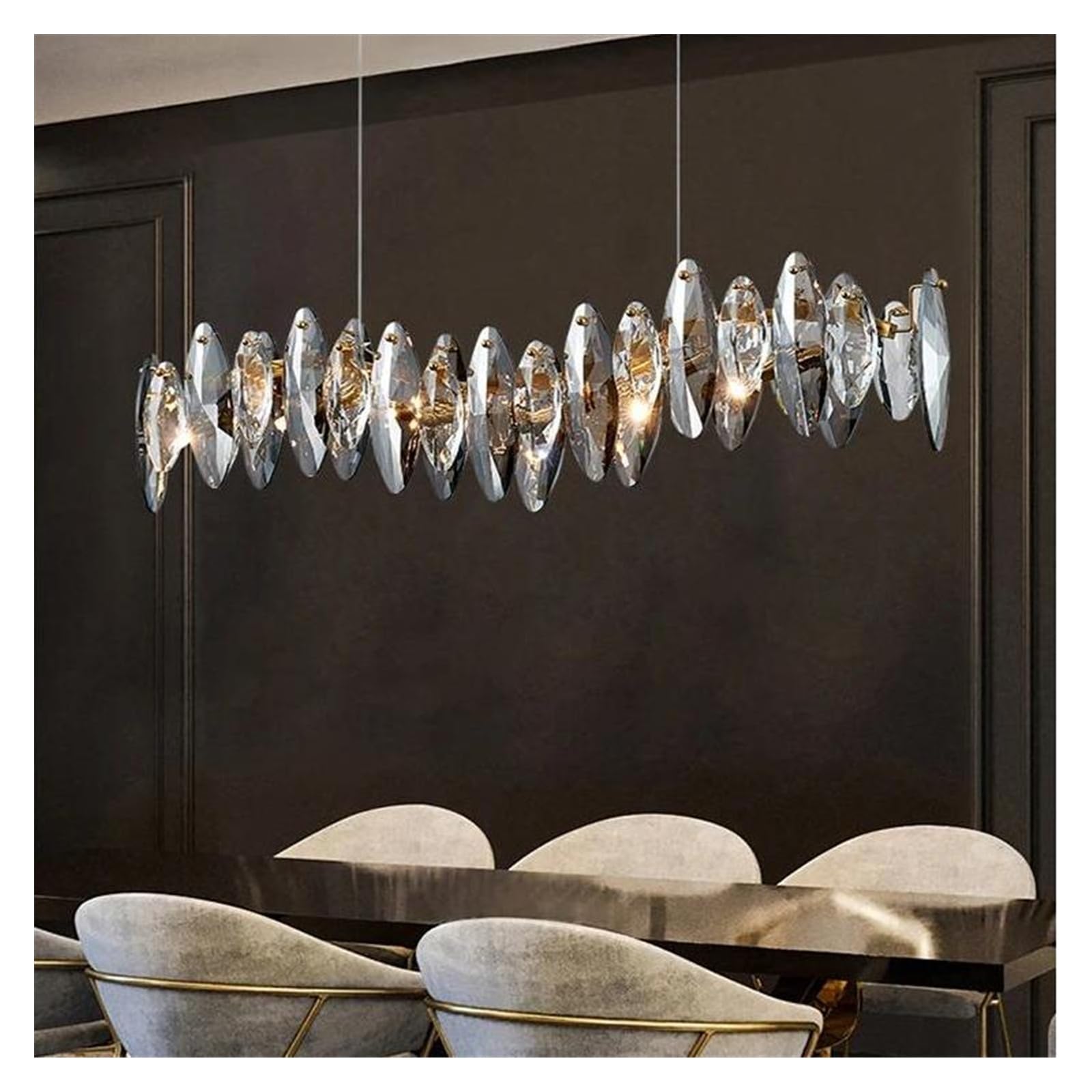 Générique Lustre LED moderne en cristal transparent gris, luminaire de plafond luxe for salon, salle à manger, chambre coucher, vestiaire, appareil électroménager lumineux(L90CM)