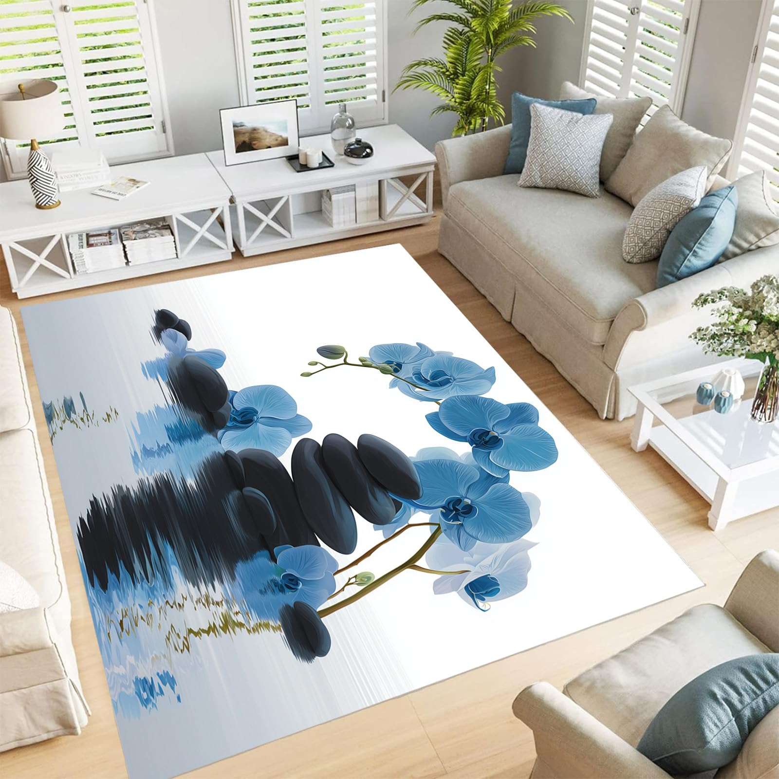Tapis extérieur terrasse bleu 240x300 cm lavable pour salon et cuisine