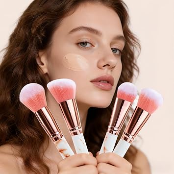 Marble Makeup Brushes Set 12 PCS with 2 Blending Sponges & Travel Pouch - Professional Pink Makeup Brush Kit Cruelty-Free Synthetic Brushes for Foundation Concealer Eyeshadow Blush
