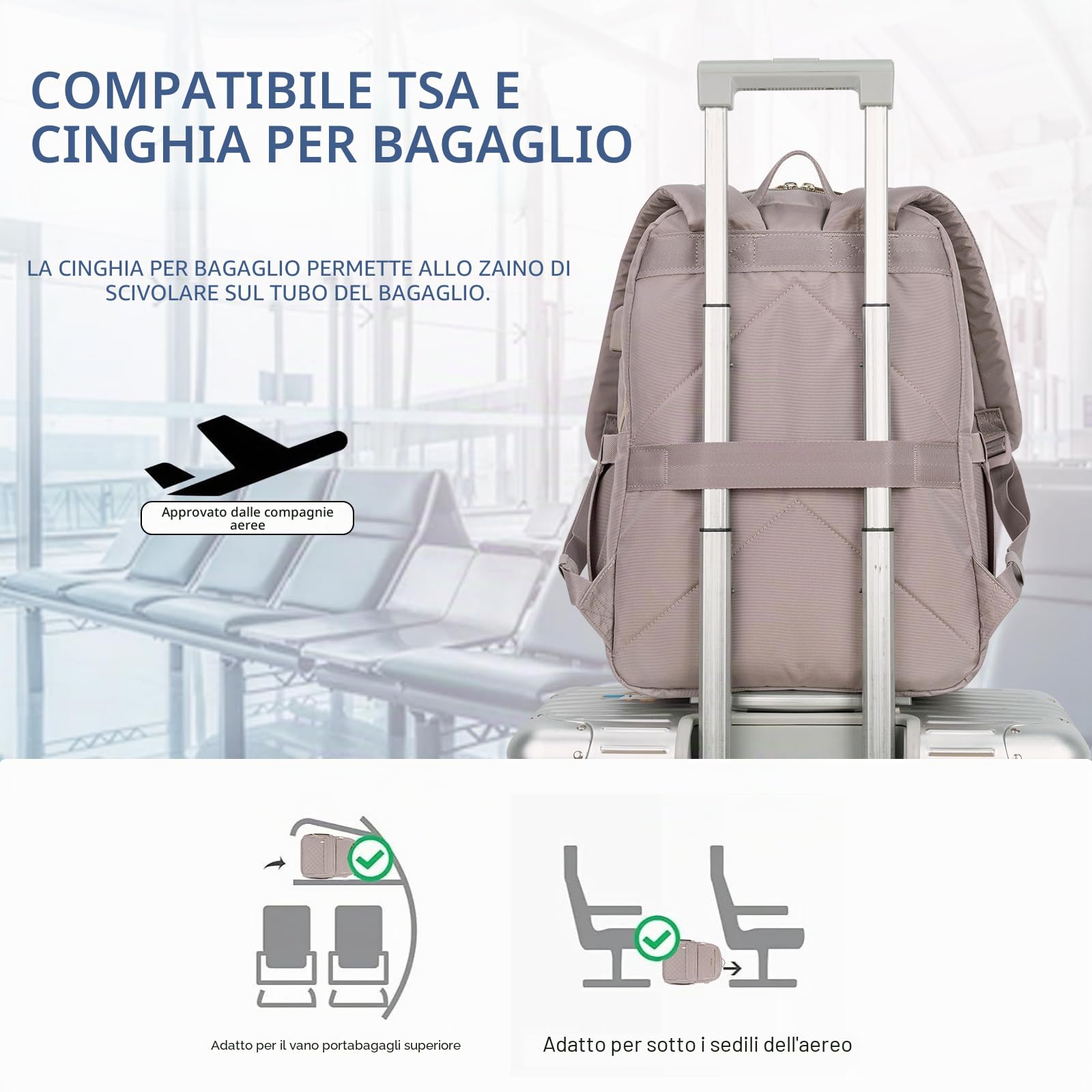 EMPSIGN Zaino Donna 15,6 Pollici con Porta USB, Impermeabile per Scuola, Università, Lavoro, Viaggio e Tempo Libero, Rosa