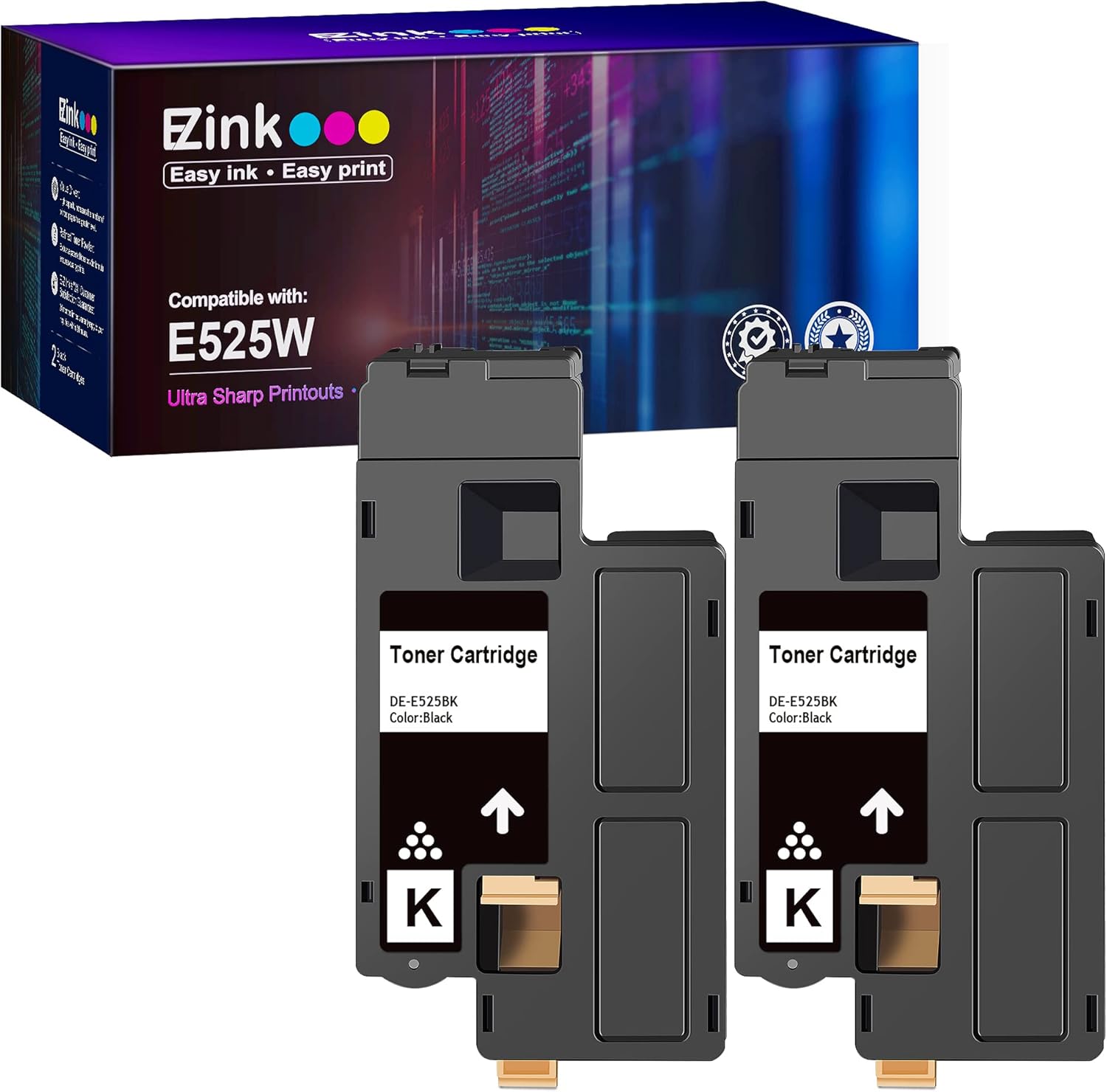         E-Z Ink (TM) Compatible Toner Cartridge Replacement for Dell E525W E525 525w to use with E525w Wireless Color Printer for 593-BBJX (Black, 2 Pack)       