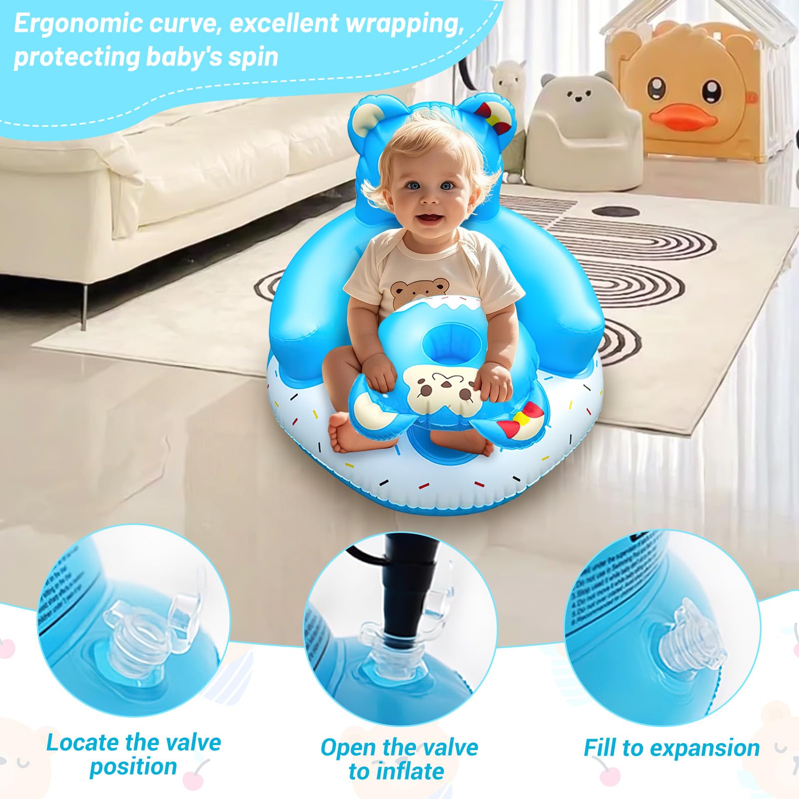 Divano Gonfiabile Portatile Bambini 3-36 Mesi Seggiolino Neonati Supporto Schiena Collo Blu