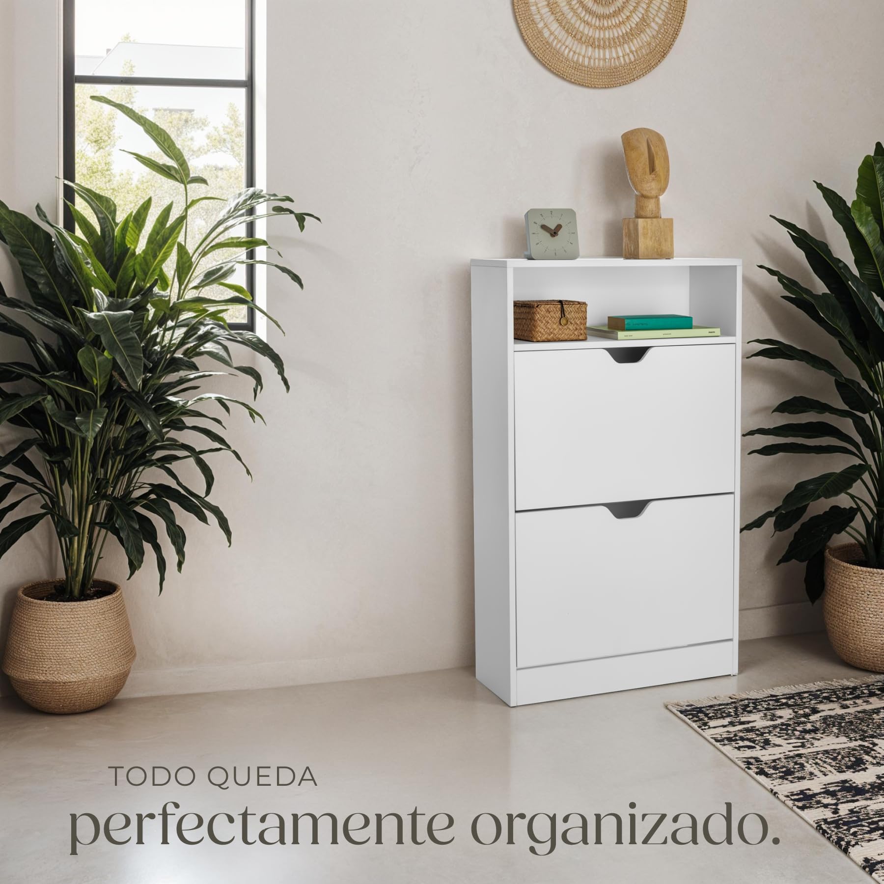 tectake® Moderno Zapatero con 2 Cajones Abatibles y 4 Niveles, Capacidad 12 Pares de Zapatos, 60x24x102 cm Estanteria Abierta, Antivuelco, Montaje Sencillo, Organizador, Estrecho - Blanco