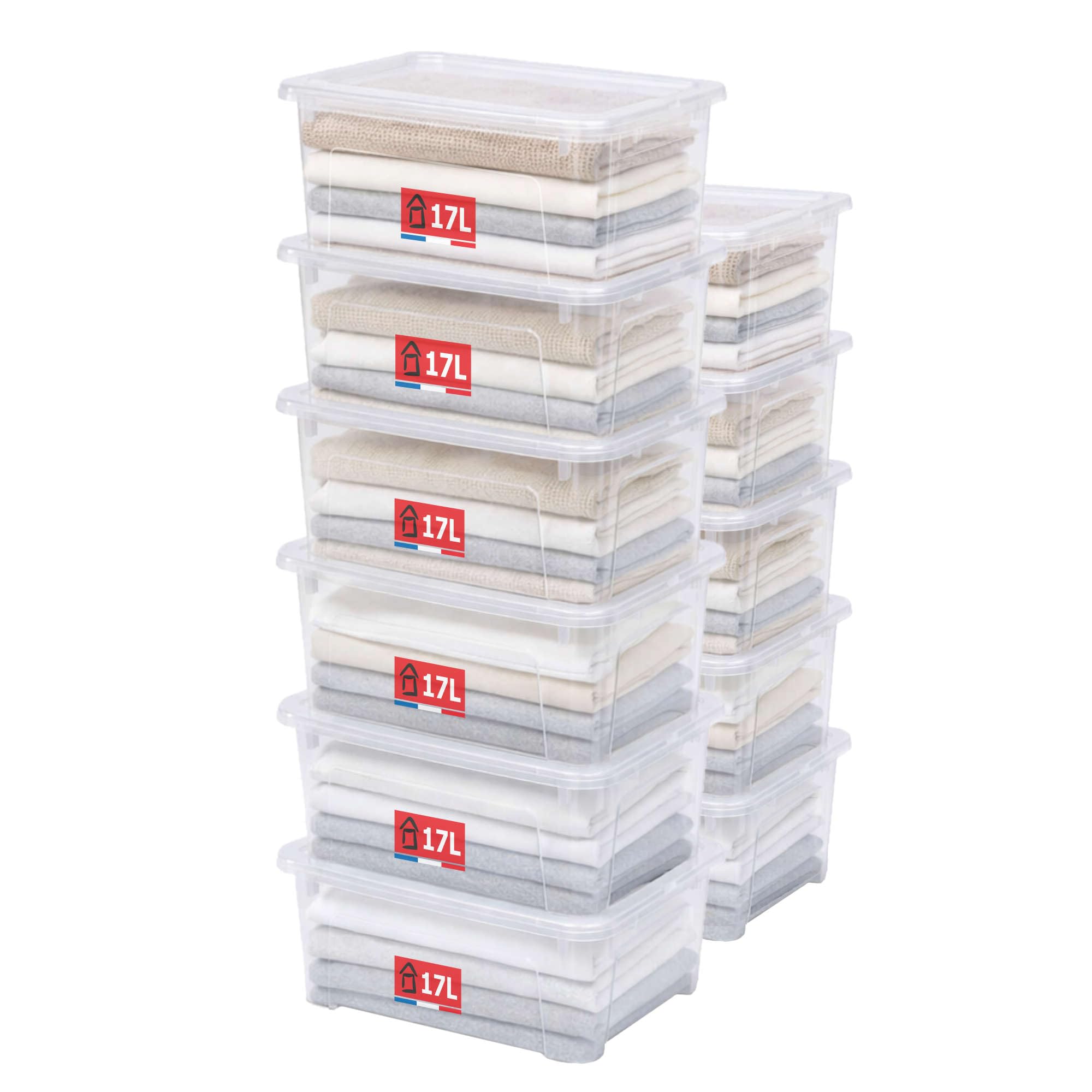 Sundis View Box, Plastic Storage Boxes with Lid, Set of 11, 17L, Stackable and Stackable, Ideal for Storing Cabinets, Office, Laundry Room, Bathroom