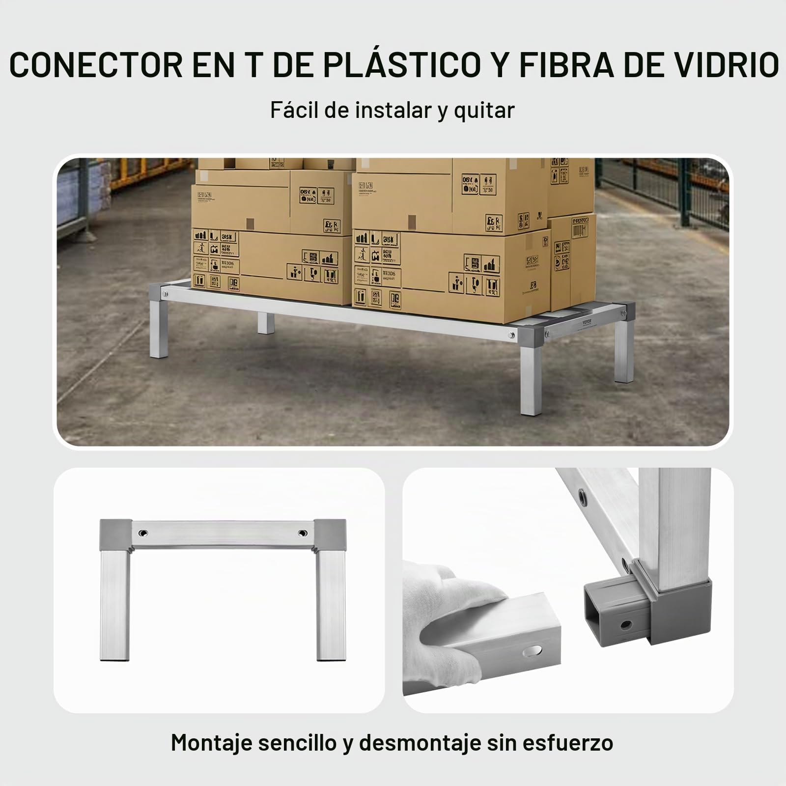 VEVOR Estante de Estiba de Aluminio 121,9x50,8x20,3 cm Estante de Almacenamiento Comercial Carga de 454 kg Fácil Montaje para Almacenamiento de Alimentos en Suelo, en Restaurantes, Cocinas, Garajes