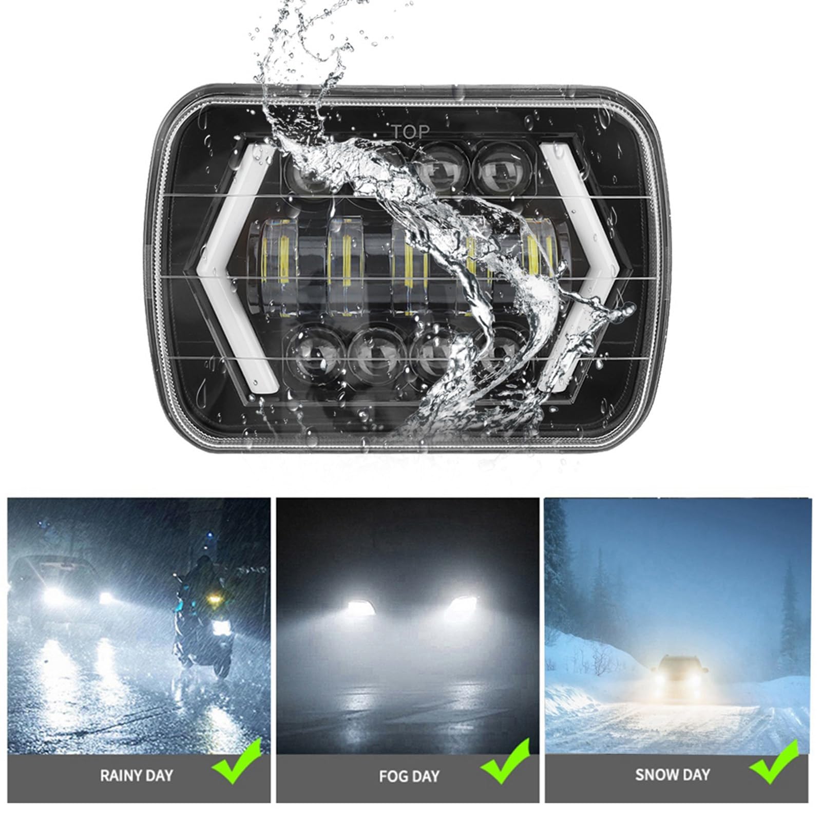Akozon Faros Delanteros Faros Delanteros de Automóviles Carcasa Frontal de Aluminio Lámpara Frontal Cuadrada 300 W 7 pulgadas LED
