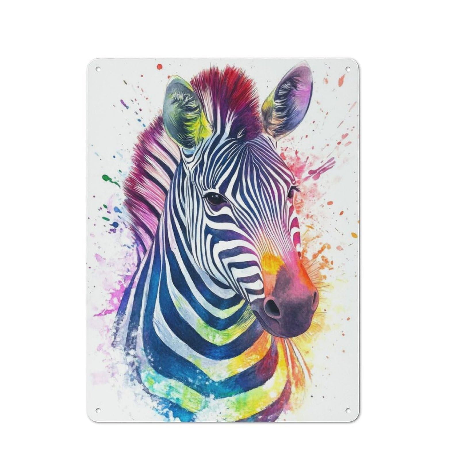 Junmoney Rainbow Zebra Watercolor 40X30cm Rustic Metal Sign With For Hobby Room Or Studio, Metal Sign Decor For Hobby Rooms And Studios