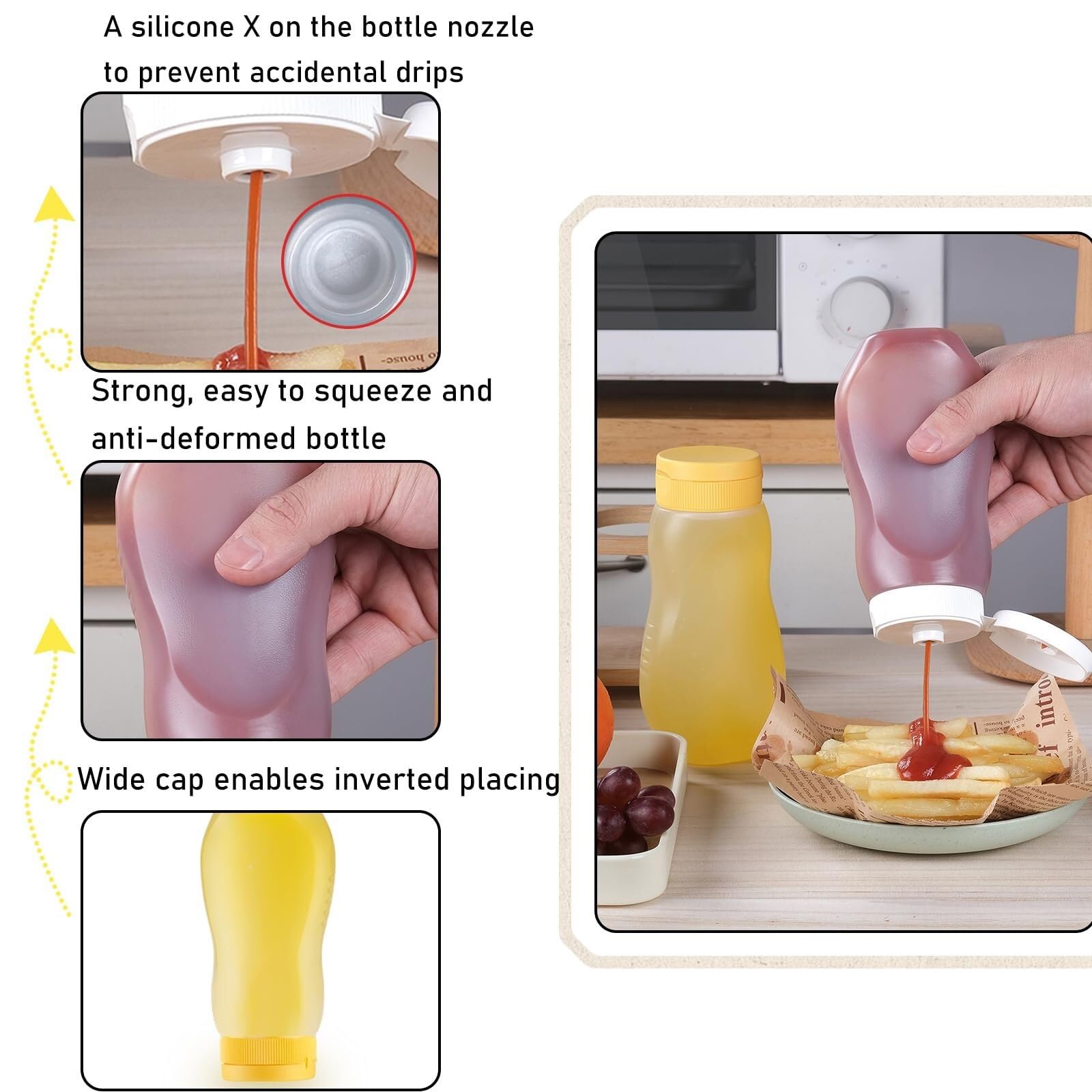 Squeeze Bottle, Bottiglia for Salsa Piccante con Tappo Ribaltabile Contenitore for Condimenti da Campeggio Bottiglia for Salsa Barbecue Confezione da 5 Maionese Olio(300ml)