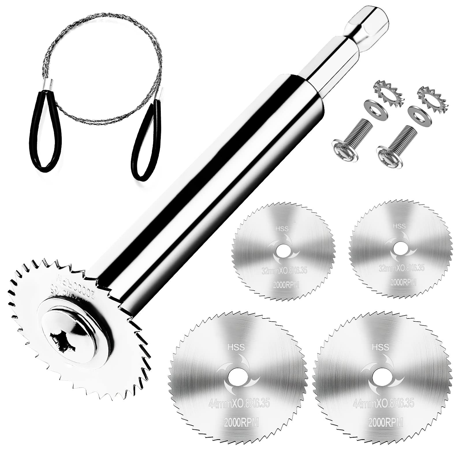NALACAL PVC Pipe Inside Cutter, with 1/4" Hex Shank, Plumbing Internal Plastic ABS Pipe Cutter, 1-1/4" & 1-3/4" Or Larger Diameter, with Wire Saw for Indoor Outdoor Pipe Improvement (4Pcs Saw Blades)