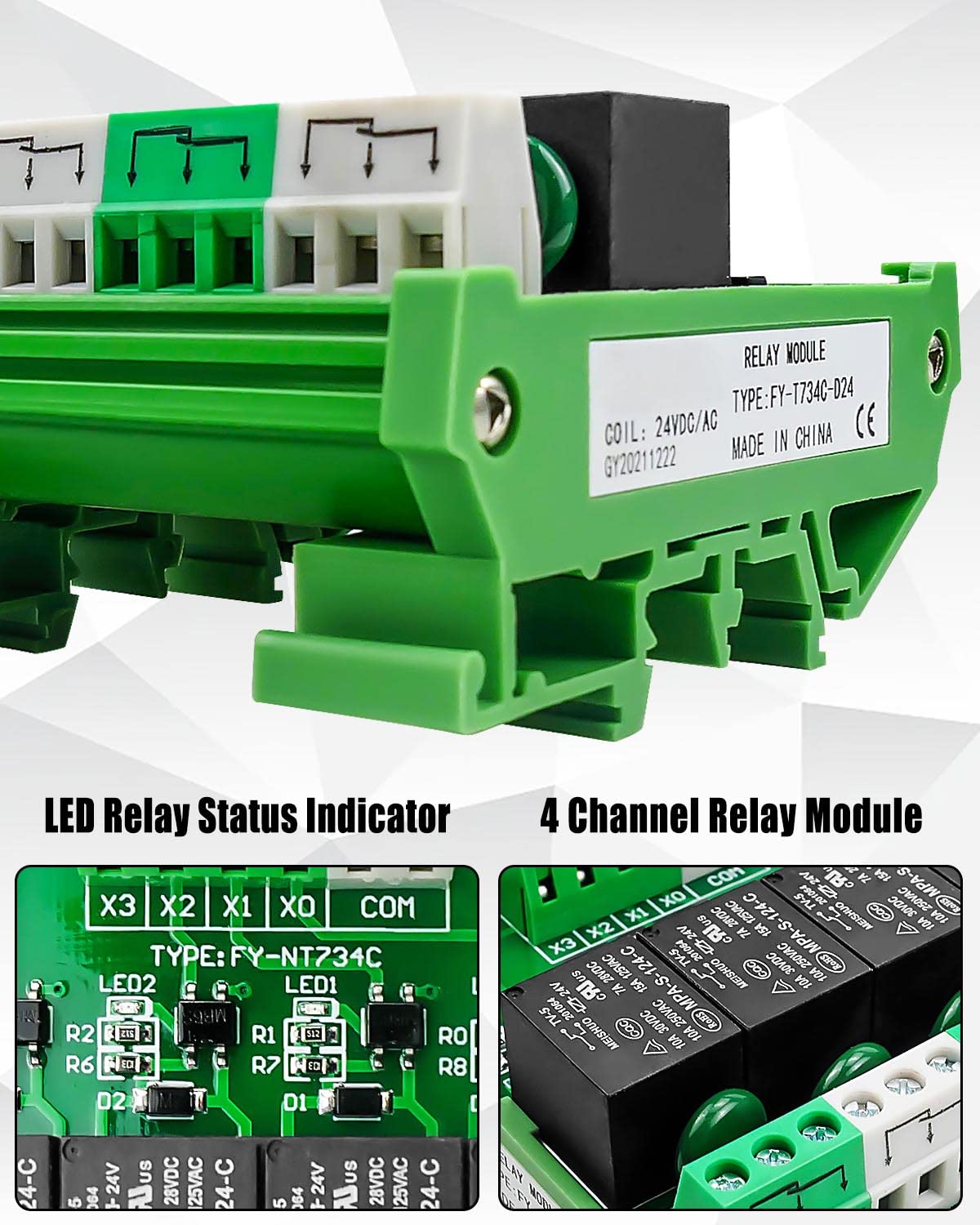 Snapklik.com : 4 Channel Relay Module 1 SPDT DIN Rail Mount 24V DC/AC ...