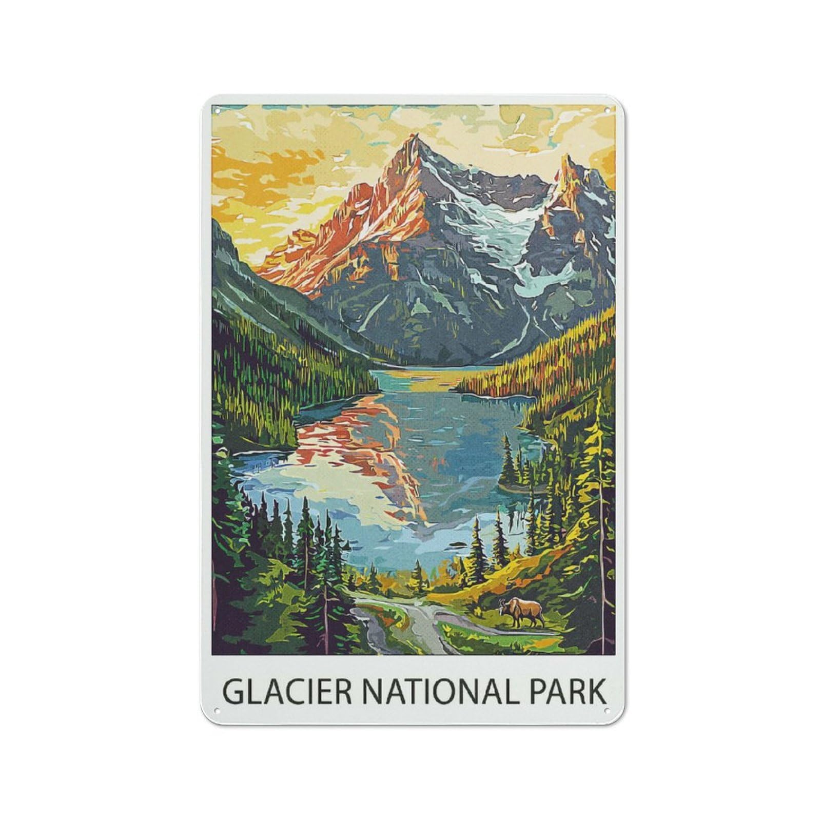 Junmoney Style-17 Glacier National Park Landscape Tin Sign 30X20cm For Workshop Wall, Vintage Wall Decor, For Metal Sign Collectors, For Garage And Workshop Walls