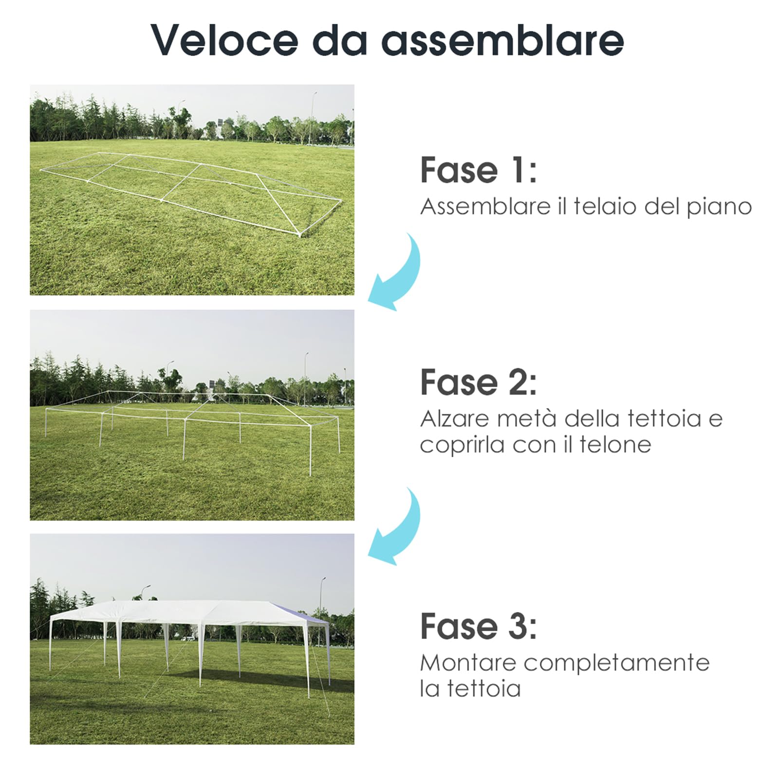 COSTWAY Gazebo da Giardino 3 x 9 m, Tendone per Feste con Struttura in Metallo, Impermeabile e Protezione UV, per Feste, Barbecue, Giardino e Spiaggia (3 x 9 m)