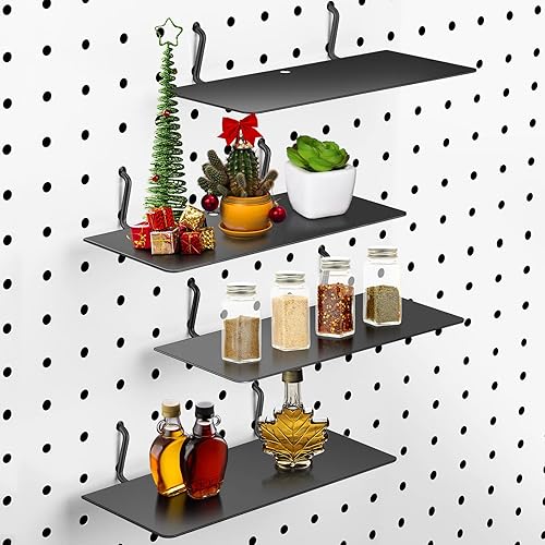 Paquete de 4 estantes de tablero de clavijas, organizador de pared, soportes de estante de tablero de clavijas, bandeja de acero, accesorios de