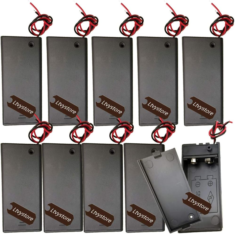 9V Battery Holder Box Case Black, 10Pcs ABS DIY 9 Volt Battery Storage Holder Case Boxes Pack with ON/Off Switch Power Bank Cases