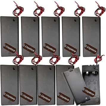 9V Battery Holder Box Case Black, 10Pcs ABS DIY 9 Volt Battery Storage Holder Case Boxes Pack with ON/Off Switch Power Bank Cases