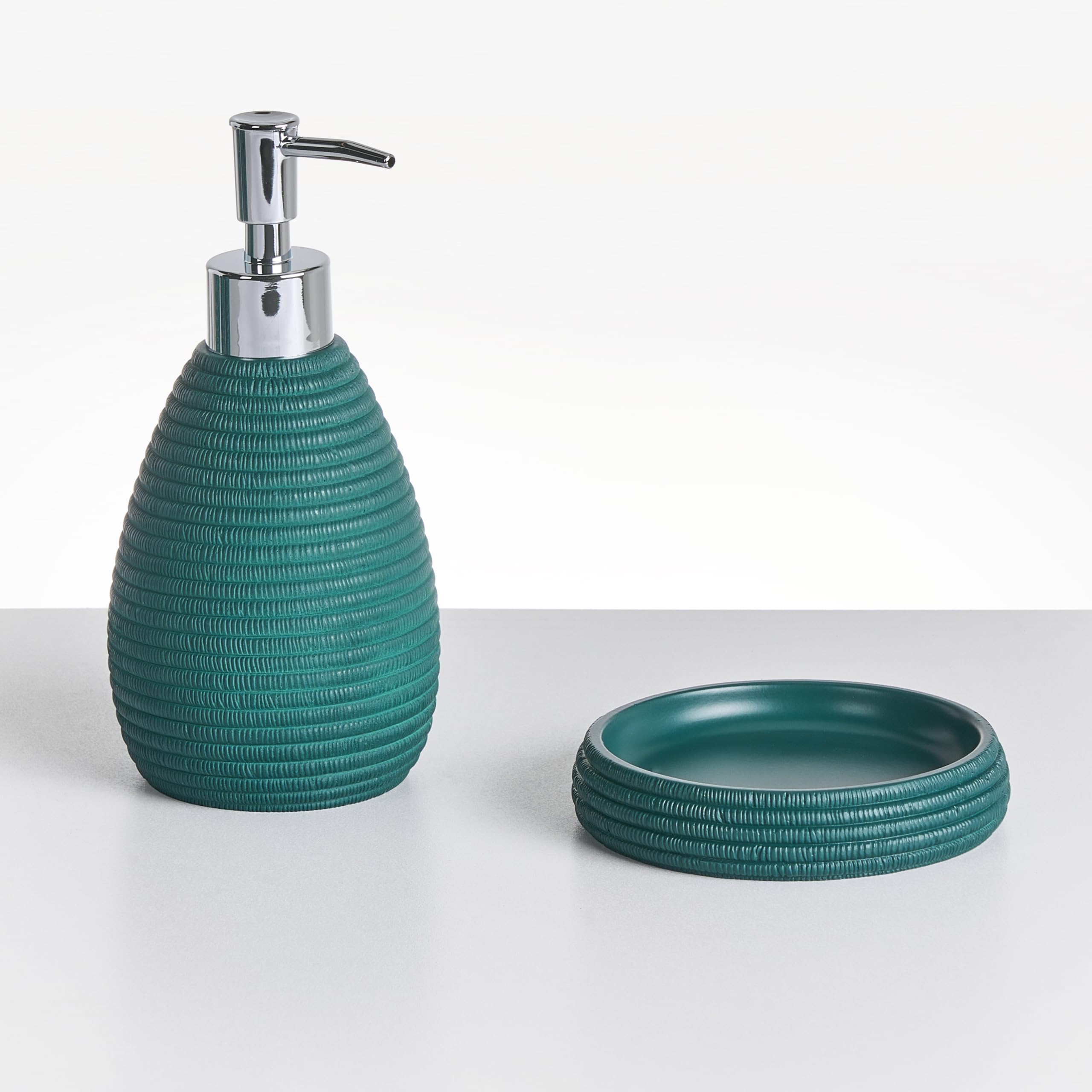 Conjunto de Accesorios de baño jabonera dispensador de jabón escobilla de Inodoro Vaso Soporte para cepillos de Dientes Verde Azulado Quila