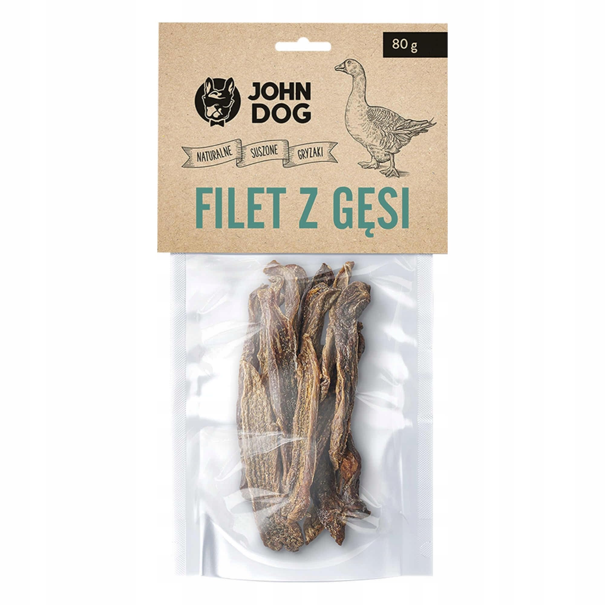 JOHN DOG Naturalny suszony gryzak dla psa. Suszony filet z gęsi 80g
