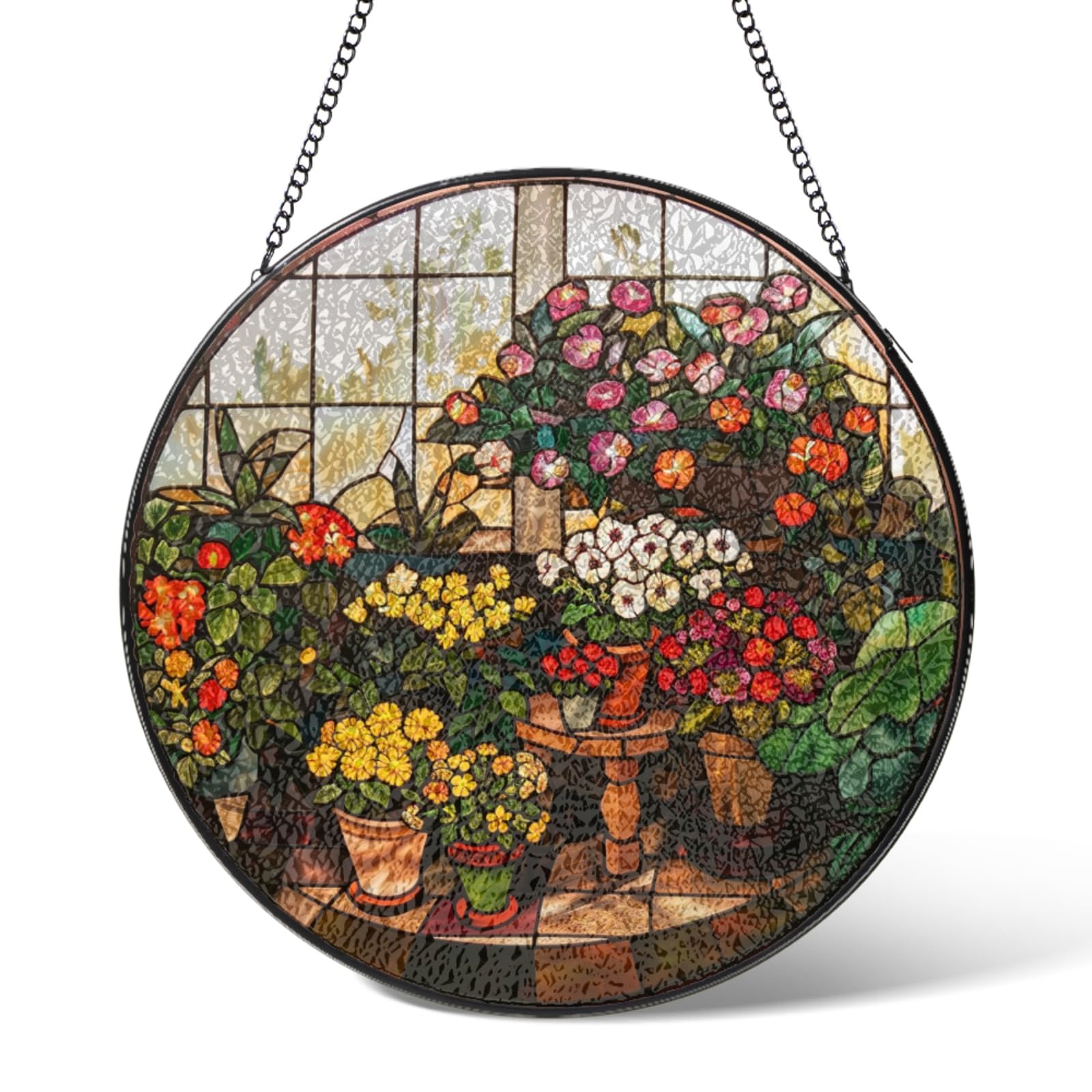 Stained Glass Window Hanging Flowers Suncatchers Home Decor,Greenhouse Suncatcher Ornament for Garden Patio Outdoor Indoor Windows Hanging,Sun Catcher Decoration Gifts for Christmas Birthday 7.9 IN