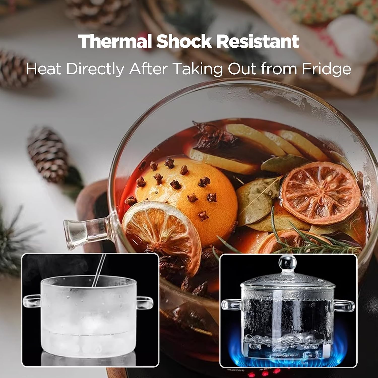 Glass Pots for Cooking on Stove, 1.6QT (54 oz) Potpourri Simmer Pot with Lid, Heat-Resistant Glass Saucepan for Stovetop Simmering, Boiling Soup, Milk, and Tea (LPGP-02)