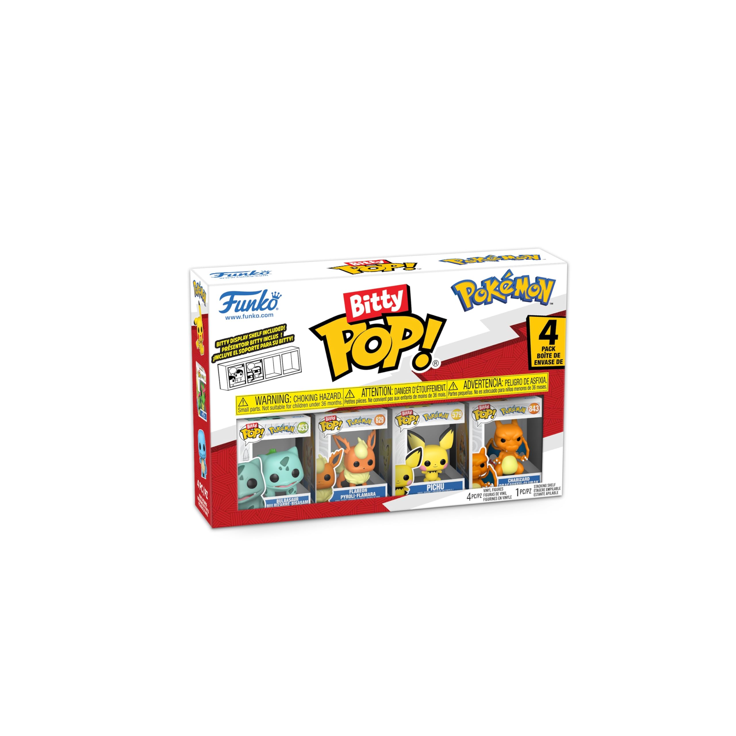 Funko Pop! Bitty: Pokemon - Bulbasaur, Flareon, Pichu, and Charizard - 0.9 Inch (2.2 Cm) Collectable - Gift Idea - Stackable Display Shelf Included -