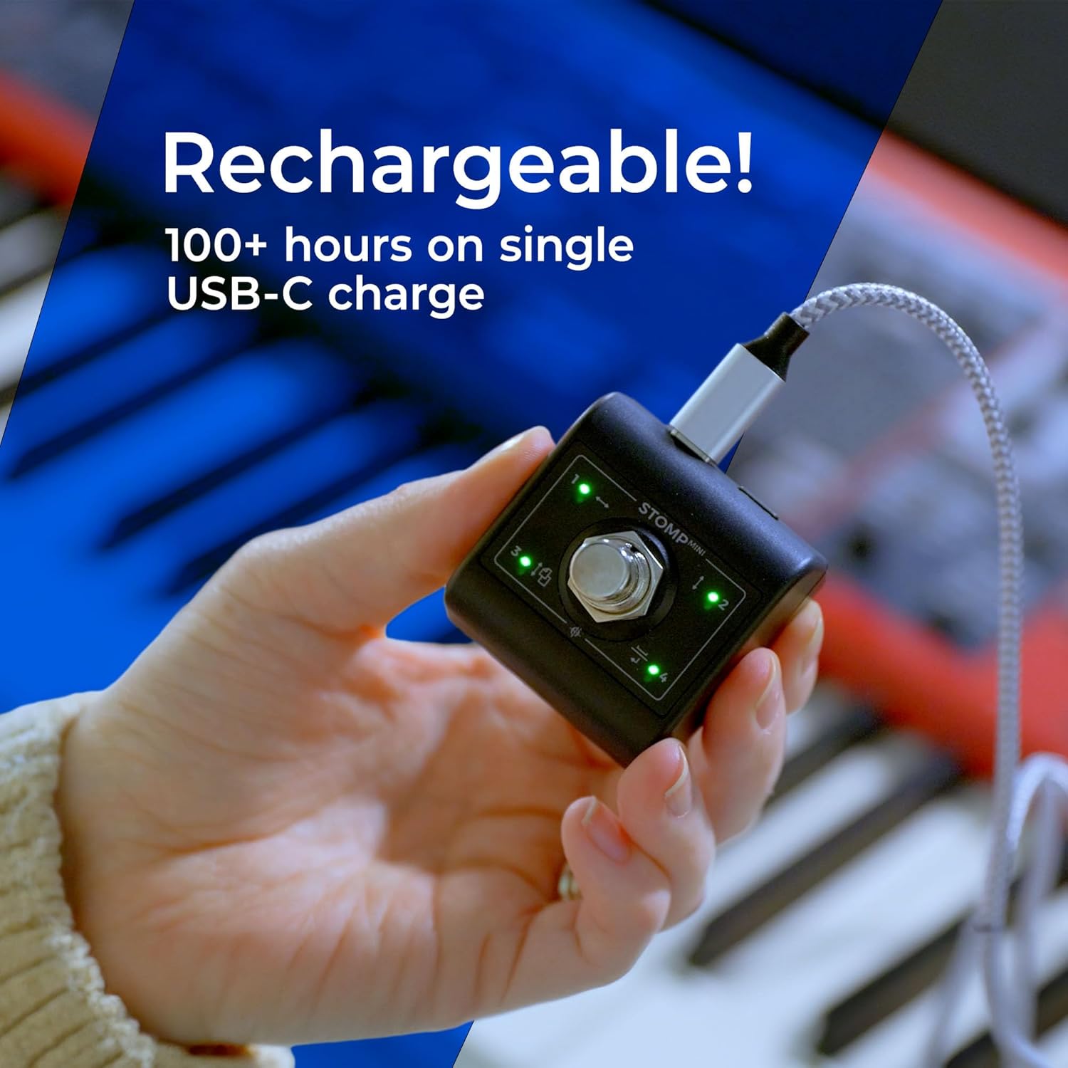 STOMP Mini Bluetooth Page Turner & App Controller - Ultra-Compact Single-Switch with Bidirectional Control, 100+ Hour USB-C Rechargeable Battery, Wireless Foot Pedal for Musicians, iOS, Android, Mac