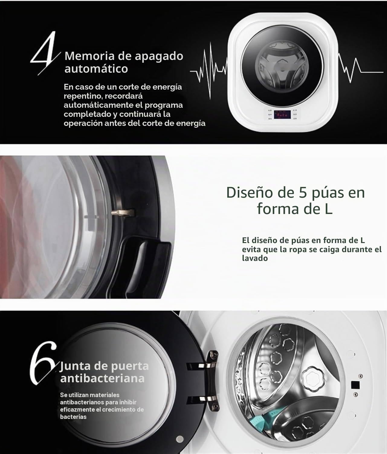 Lavadora Compacta,Lavadora Carga Frontal,Lavadora Carga Frontal con Capacidad De 3kg,Minilavadora Secadora Automática,Ahorra Espacio (Montada En La Pared)