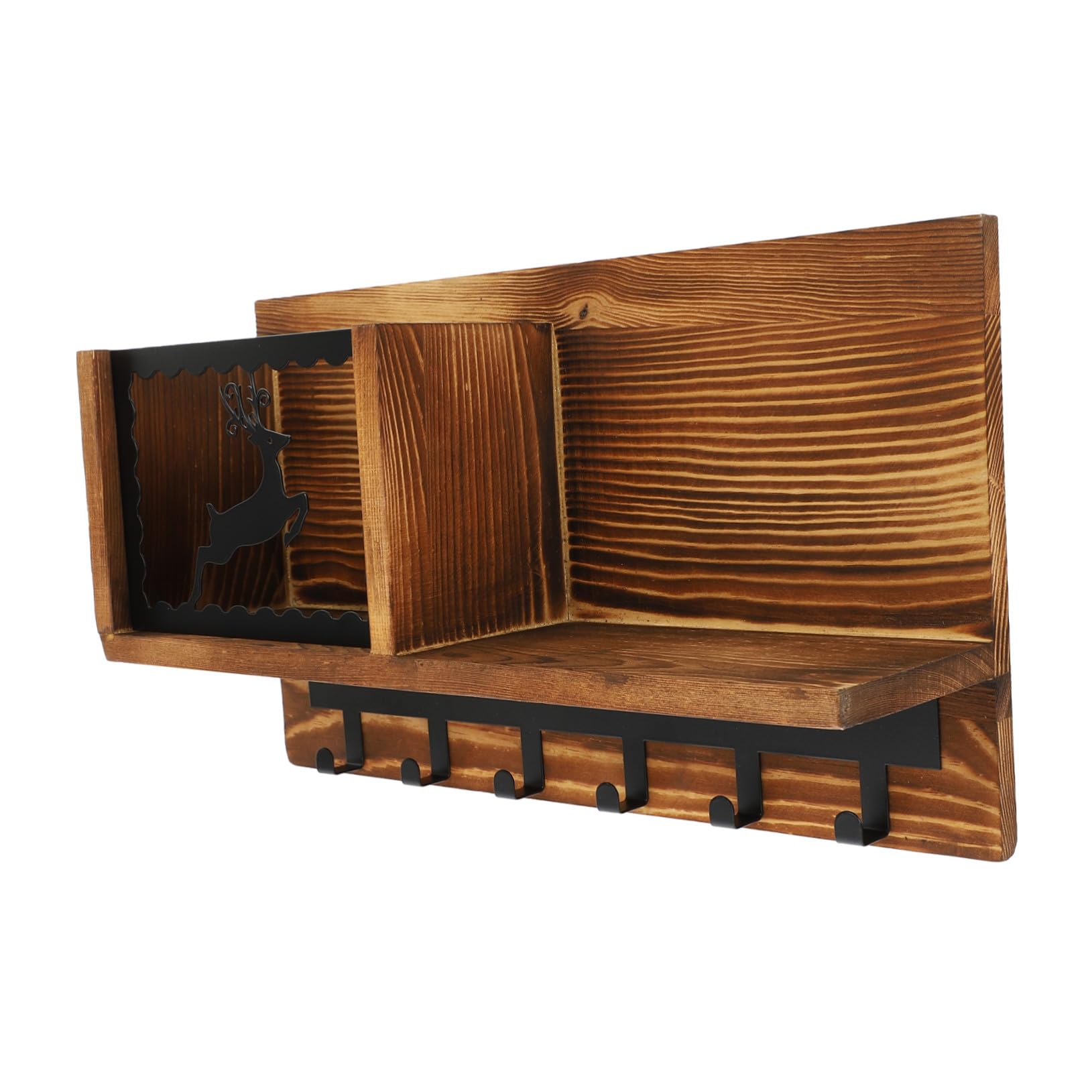 Étagère murale cuisine et salle de bain en bois | Support rangement fer noir Mipcase