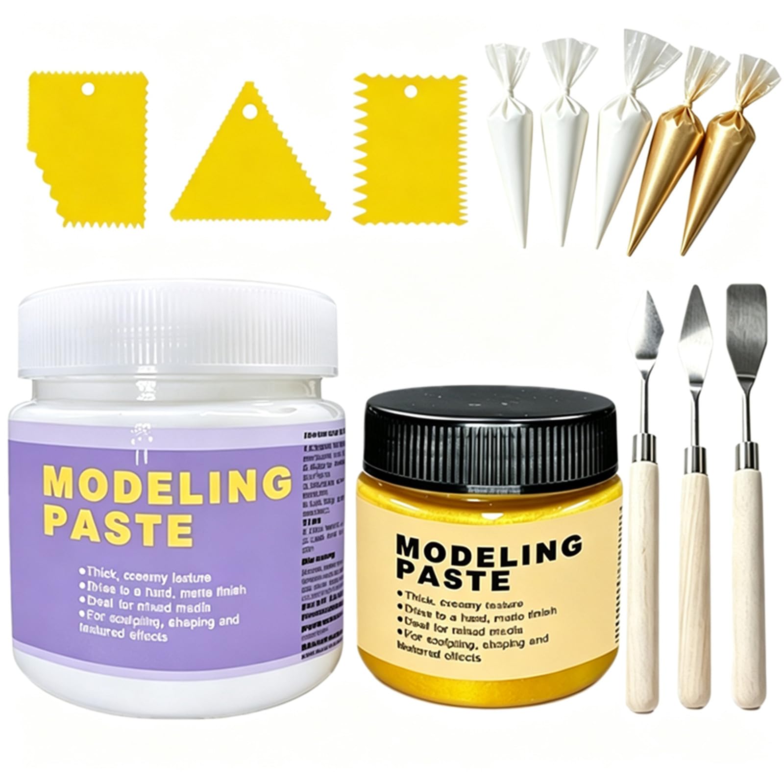 Golden Metallic Texture Paste &amp; White Modeling Paste for Acrylic Painting