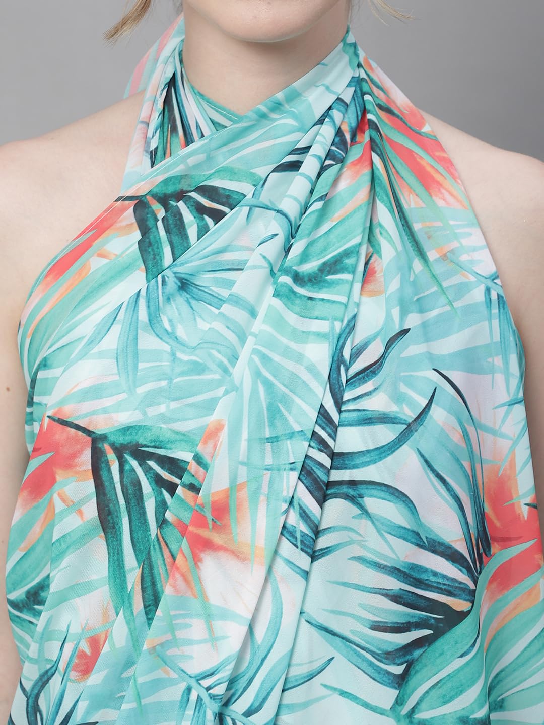 Claura Green & Orange Tropical Printed Swimwear Sarong 4