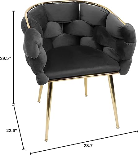 Miniatura 30 de Kakotito Silla de lujo hecha a mano con patas doradas, moderno sillón de terciopelo para sala de estar y dormitorio, Silla de Acento (beige)