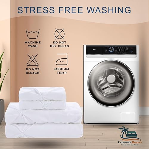 Miniatura 7 de Juego de funda de edredón decorativa de algodón egipcio de 800 hilos, tamaño Super King de 108 x 98 pulgadas, 3 piezas, cierre de cremallera y lazos