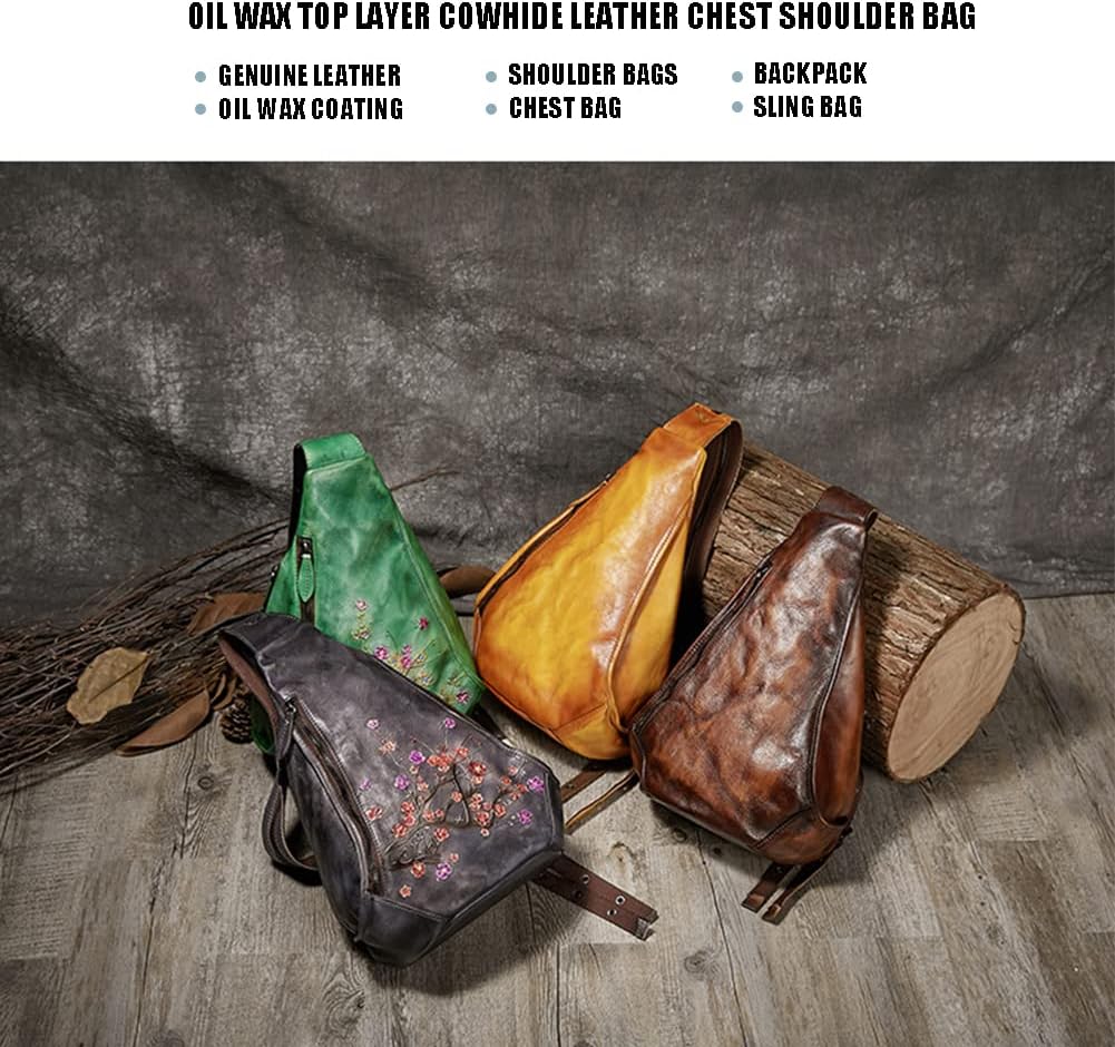 Genuine Leather Sling Bag for Women Men Vintage Handmade Chest Backpack Casual Crossbody Daypack Shoulder Satchel - Image 6
